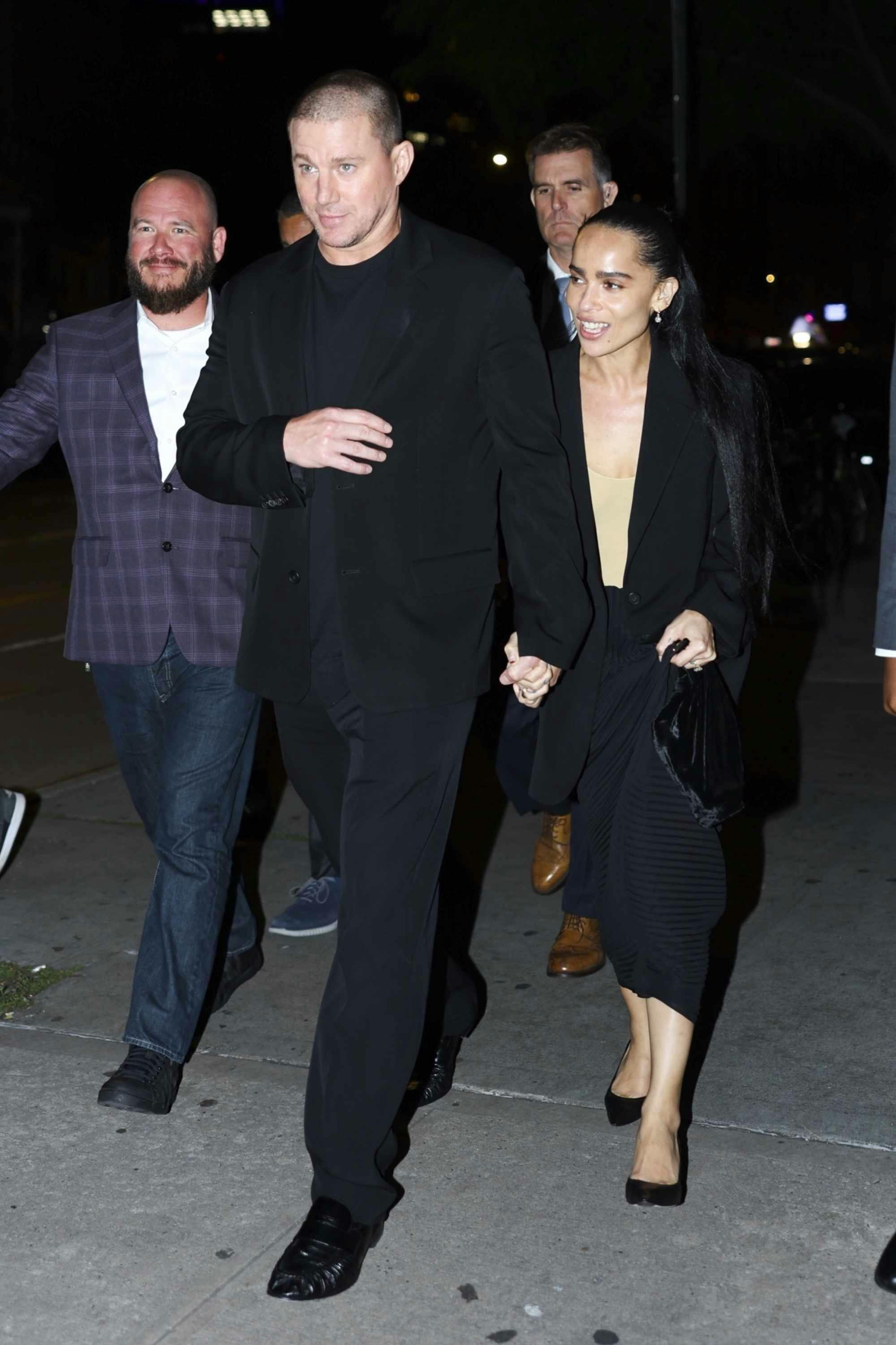 zoe kravitz and channing tatum seen out in new york wearing black outfits