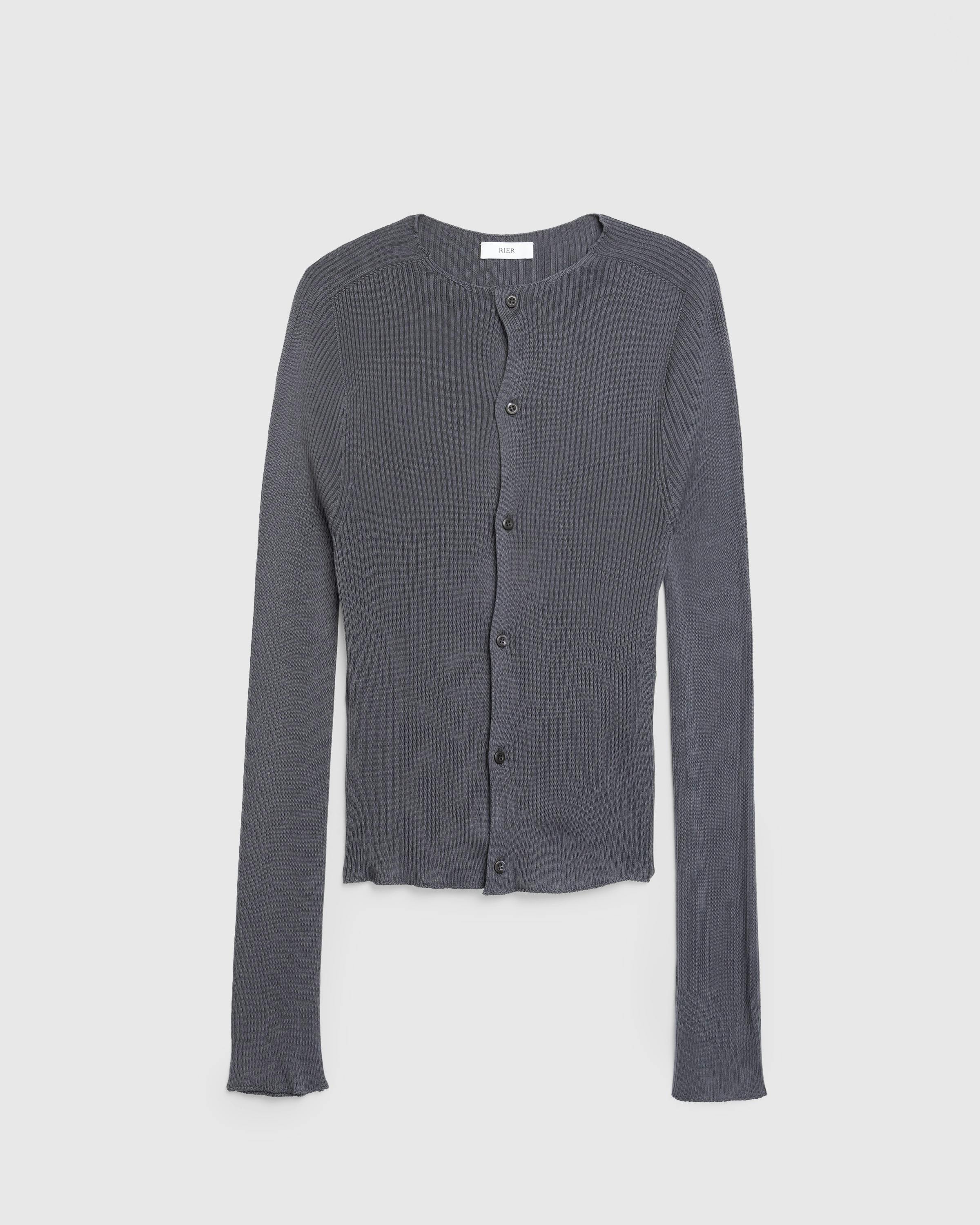 Rier – Silk Knit Cardigan Castlerock Grey - Cardigans - Grey - Image 1