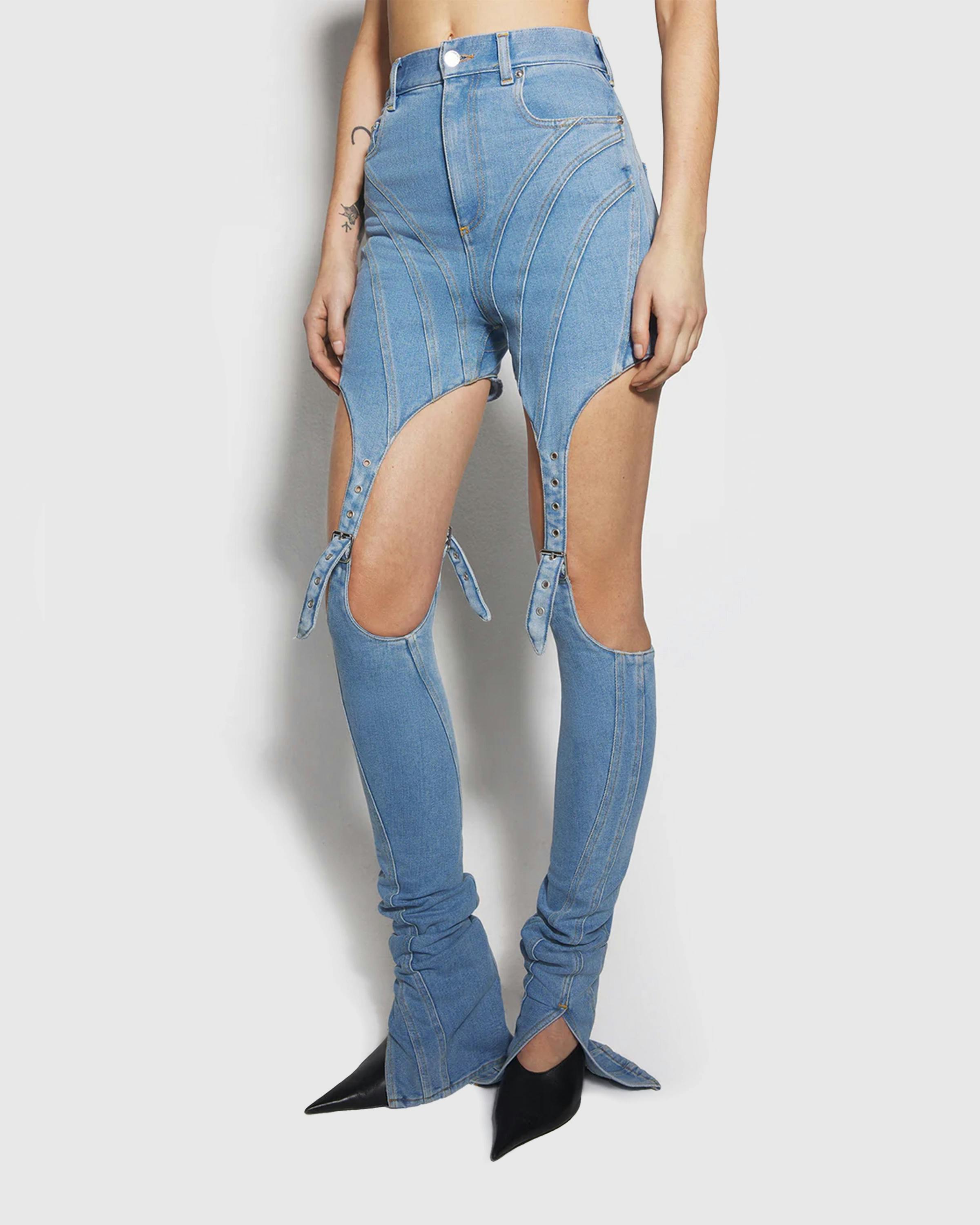 Mugler – Buckled Chaps Skinny Jeans Tokyo Blue - Trousers - Blue - Image 2