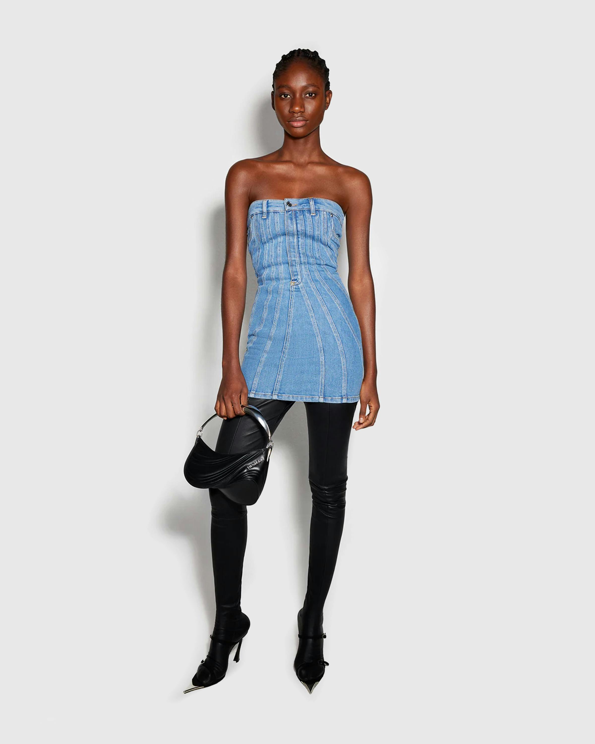 Mugler – Spiral Denim Bustier Dress Tokyo Dark Blue - Midi - Blue - Image 2