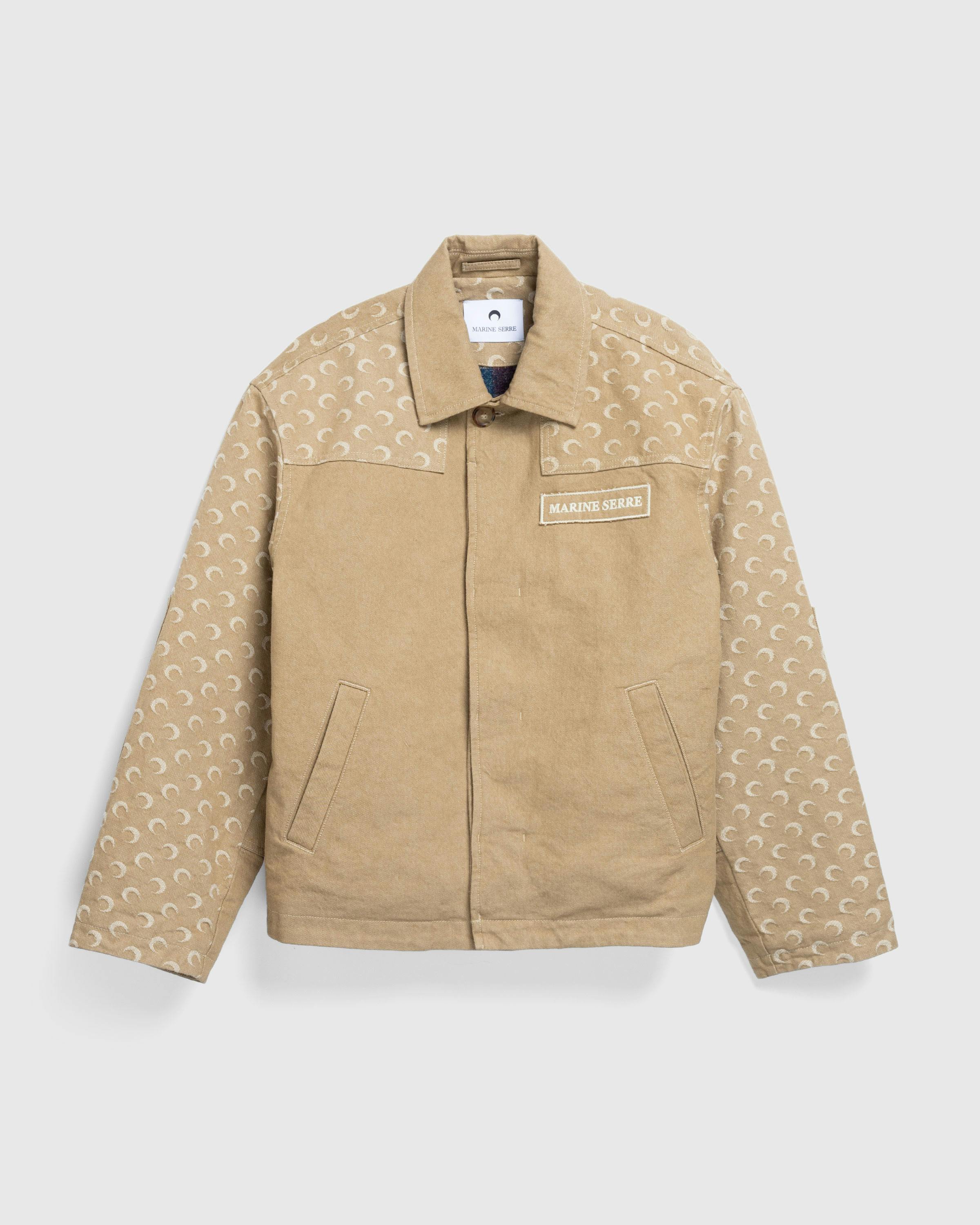 Marine Serre – Moon Jacquard Twill Workwear Jacket Dark Beige - Jackets - Beige - Image 1