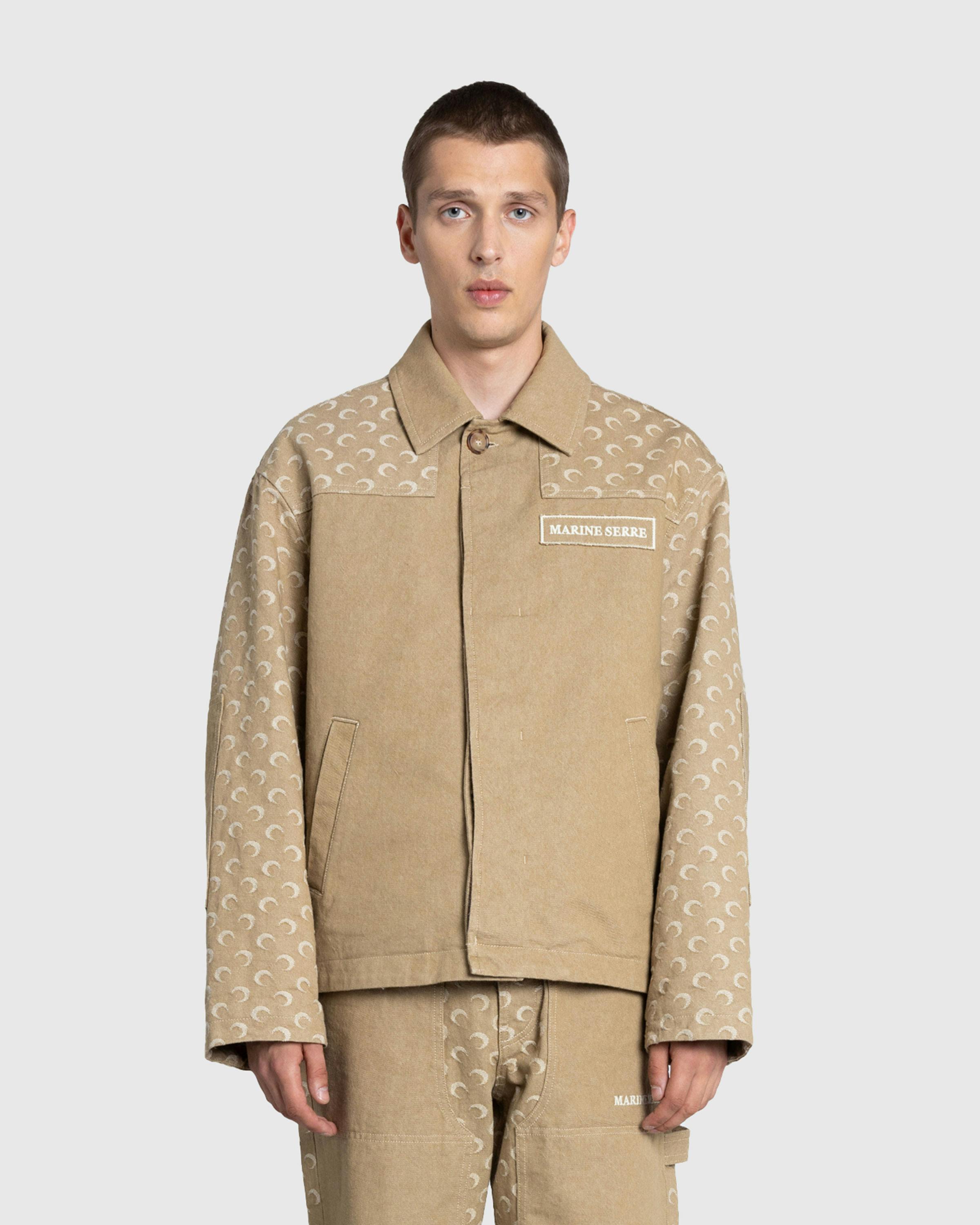 Marine Serre – Moon Jacquard Twill Workwear Jacket Dark Beige - Jackets - Beige - Image 2