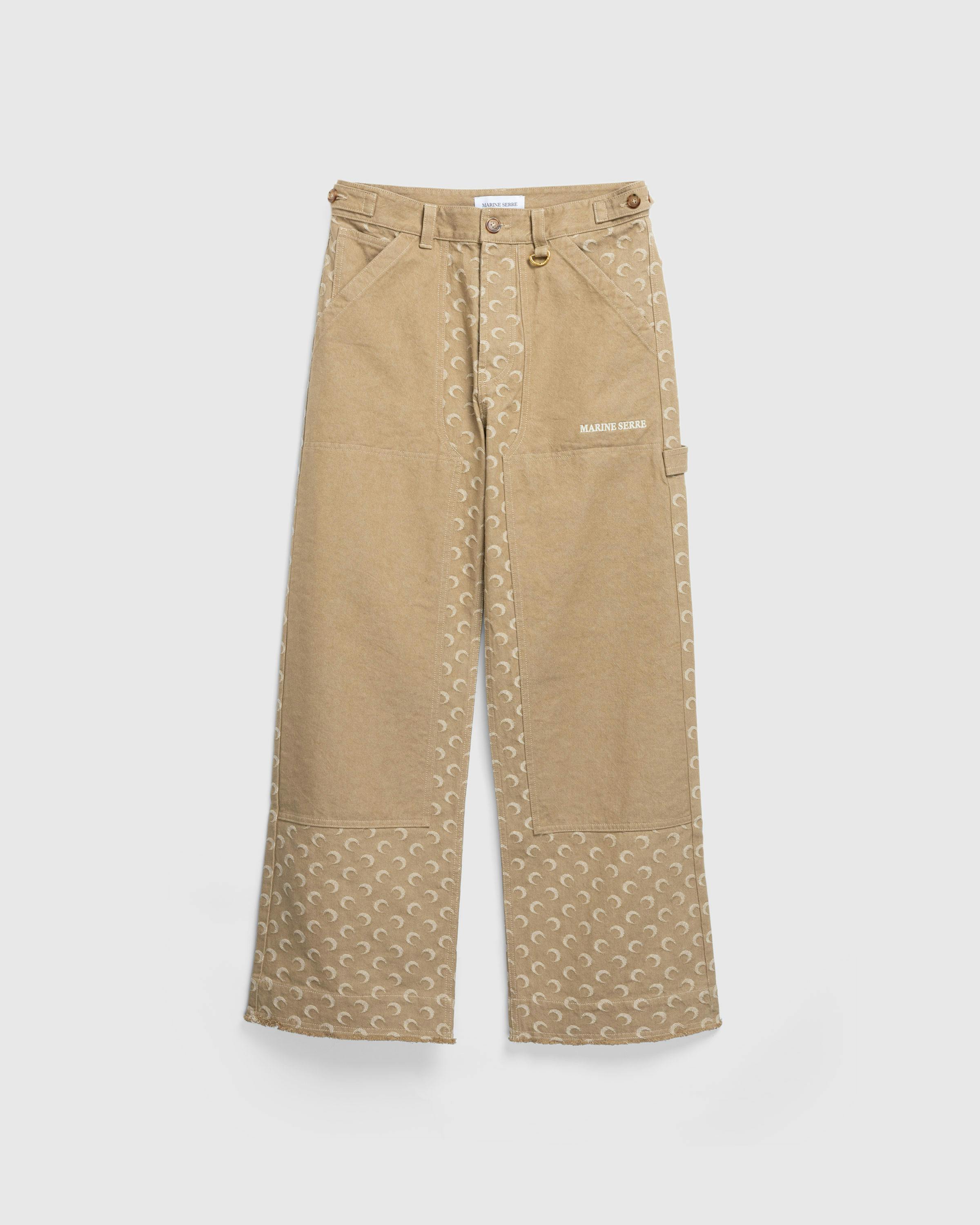 Marine Serre – Moon Jacquard Twill Workwear Pants Dark Beige - Denim - Beige - Image 1