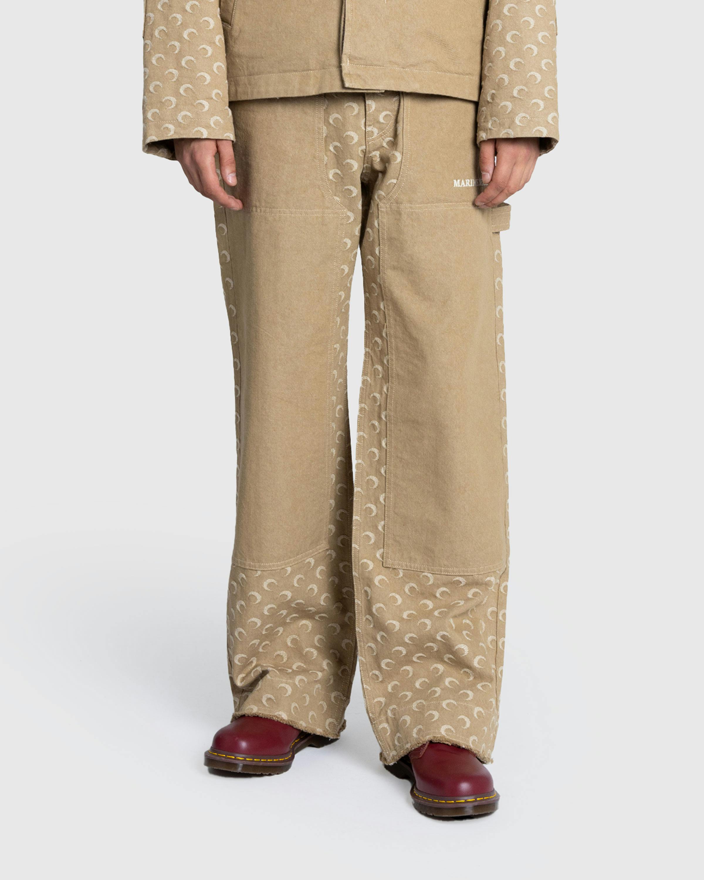 Marine Serre – Moon Jacquard Twill Workwear Pants Dark Beige - Denim - Beige - Image 2