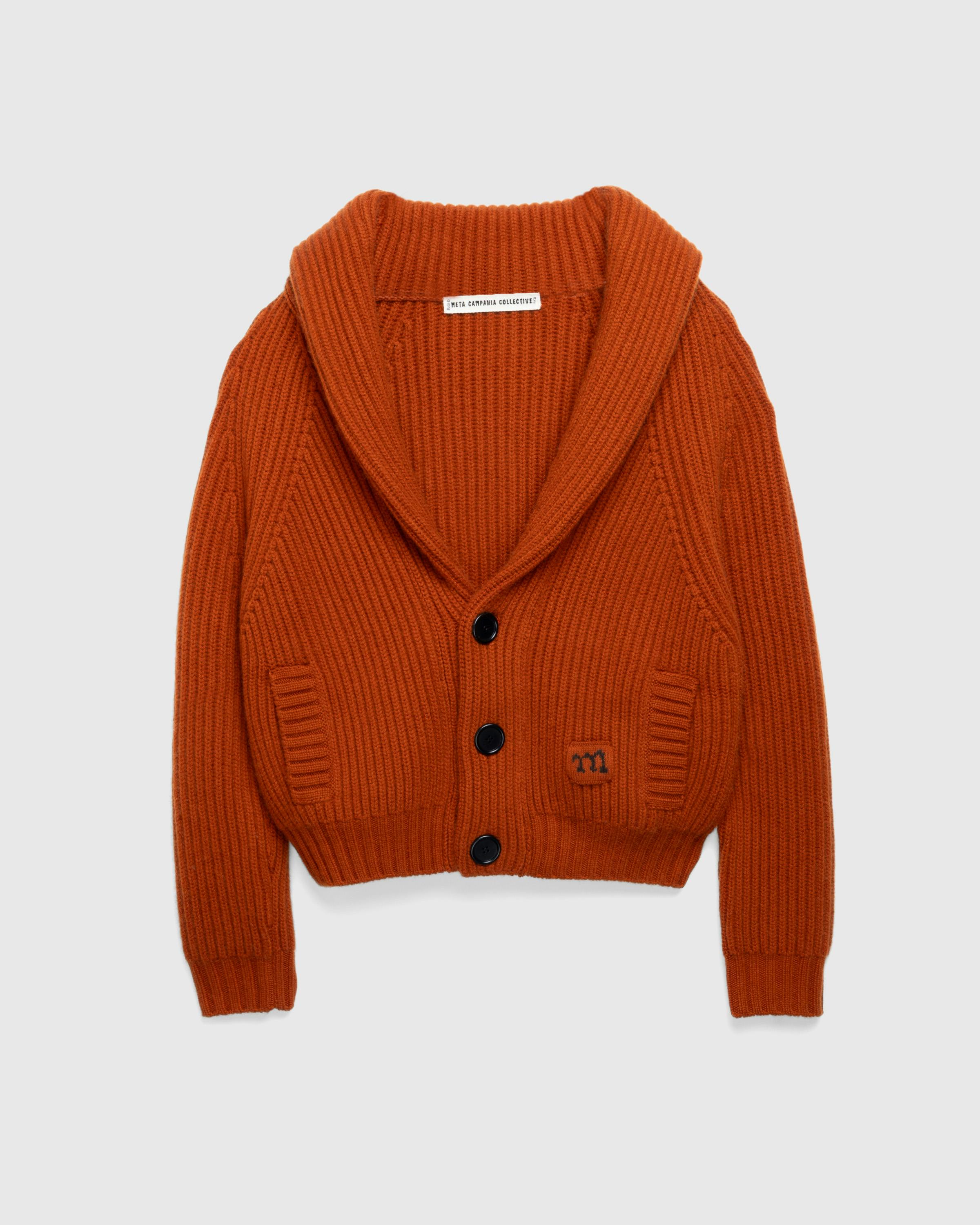 Meta Campania Collective – Jackson Shawl Collar Chunky Cashmere Cardigan Rust Brown - Cardigans - Brown - Image 1