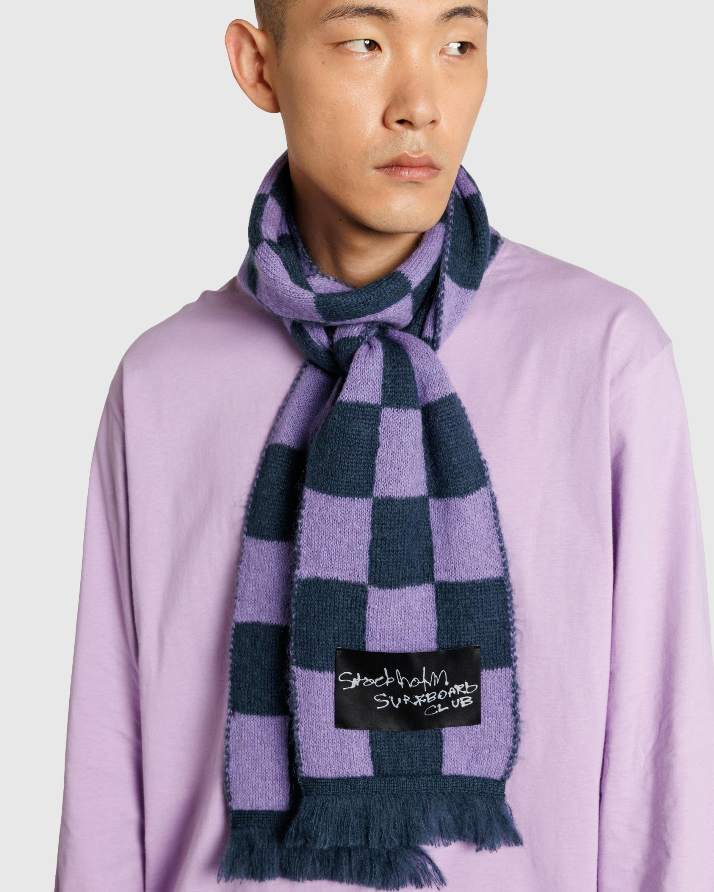 Stockholm Surfboard Club – Umi Scarf Purple Check - Knits - Purple - Image 2