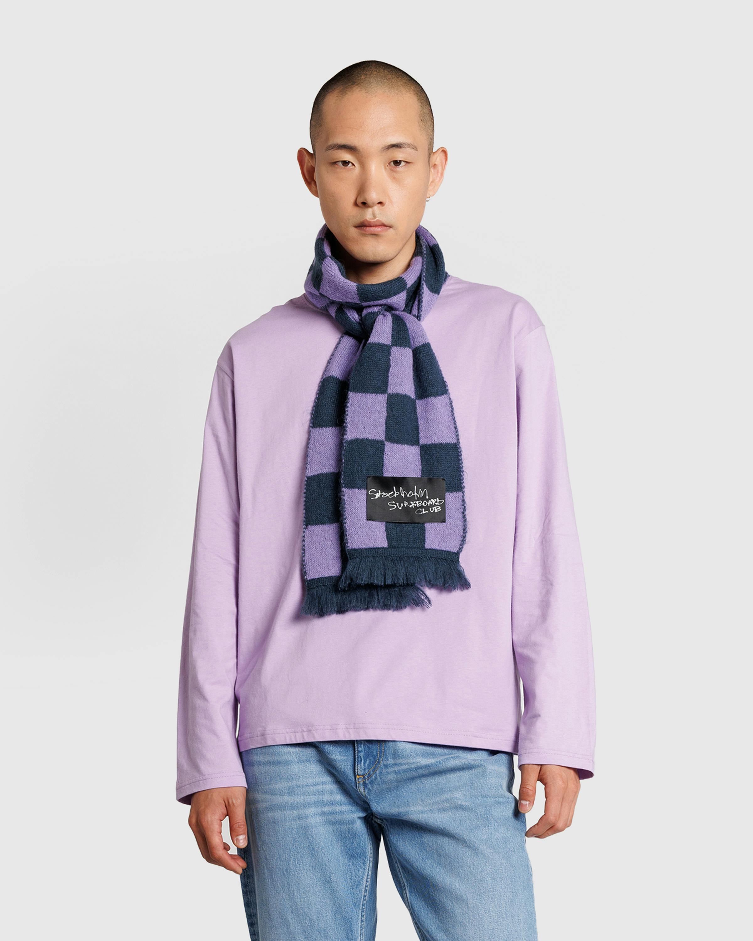 Stockholm Surfboard Club – Umi Scarf Purple Check - Knits - Purple - Image 4