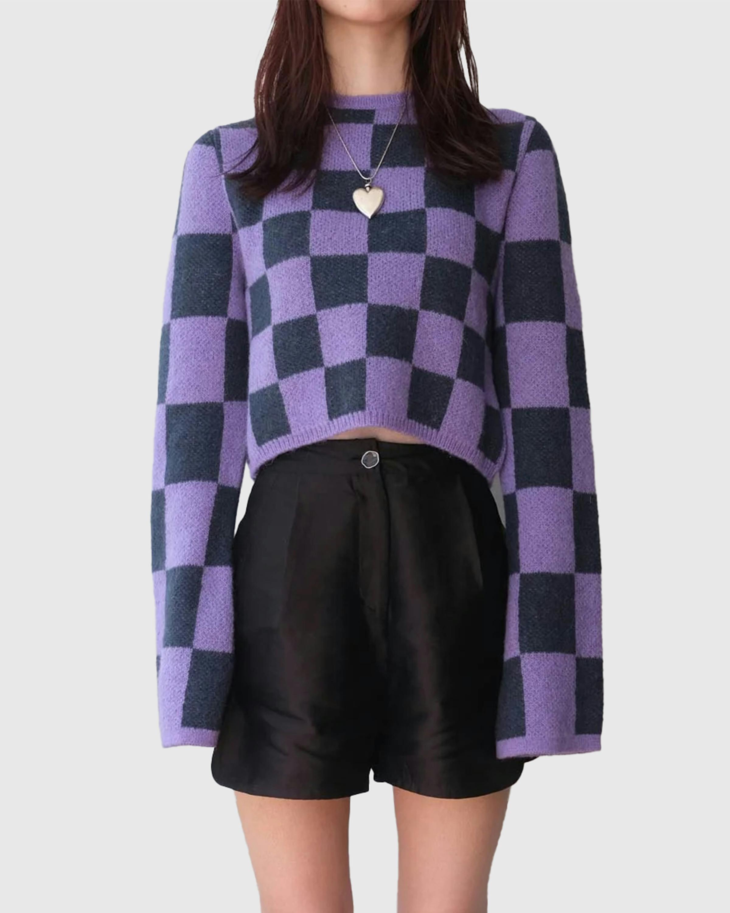 Stockholm Surfboard Club – Yoko Top Purple Check - Crewnecks - Purple - Image 2