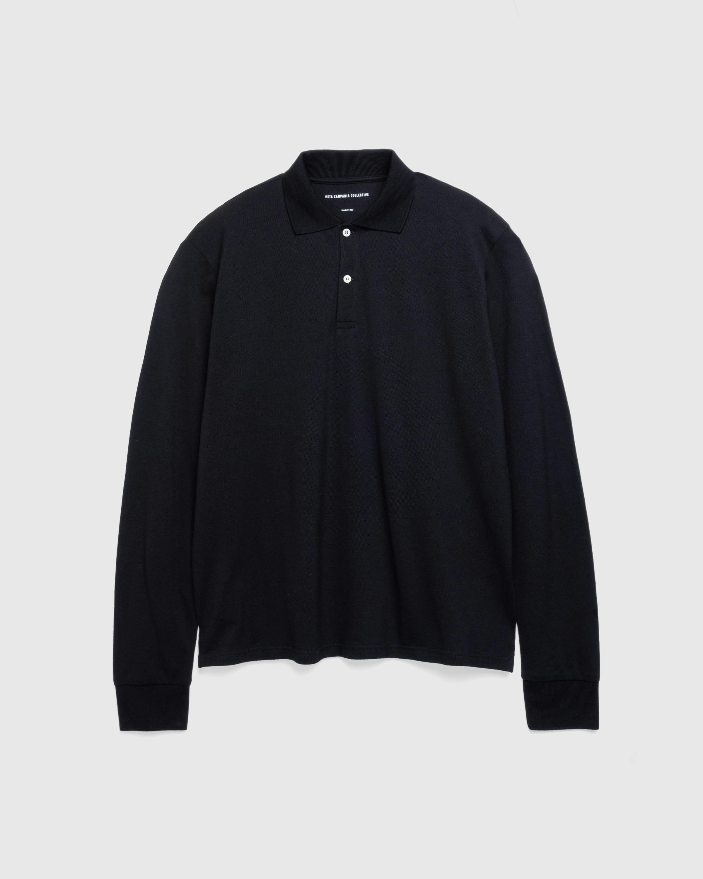 Meta Campania Collective – Frank Long-Sleeve Jersey Cotton Piquet Polo Black - Polos - Black - Image 1