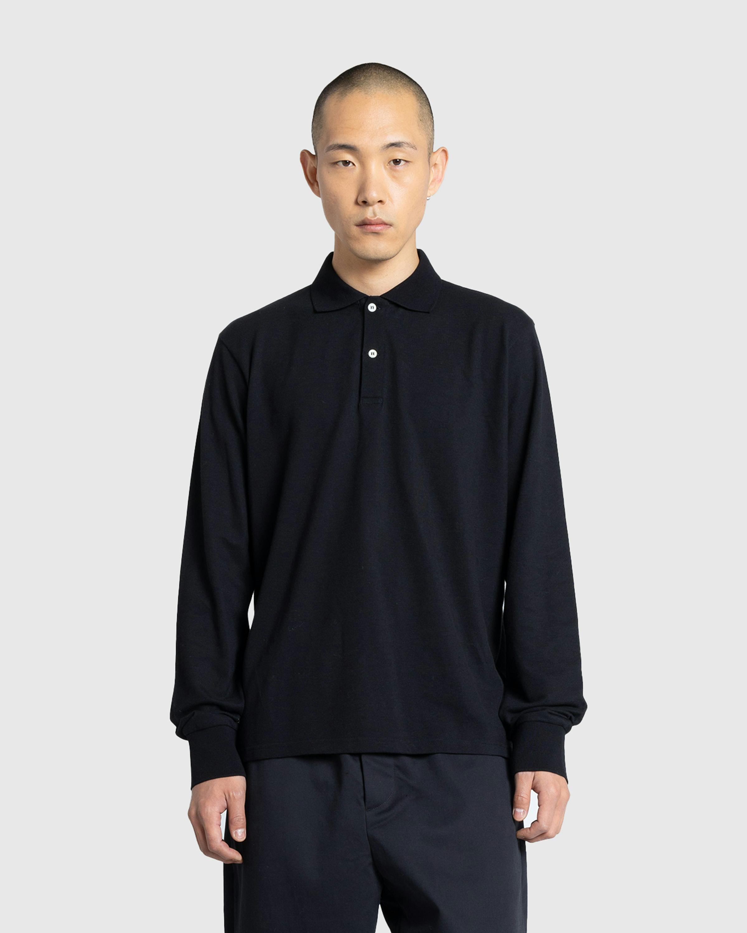 Meta Campania Collective – Frank Long-Sleeve Jersey Cotton Piquet Polo Black - Polos - Black - Image 2