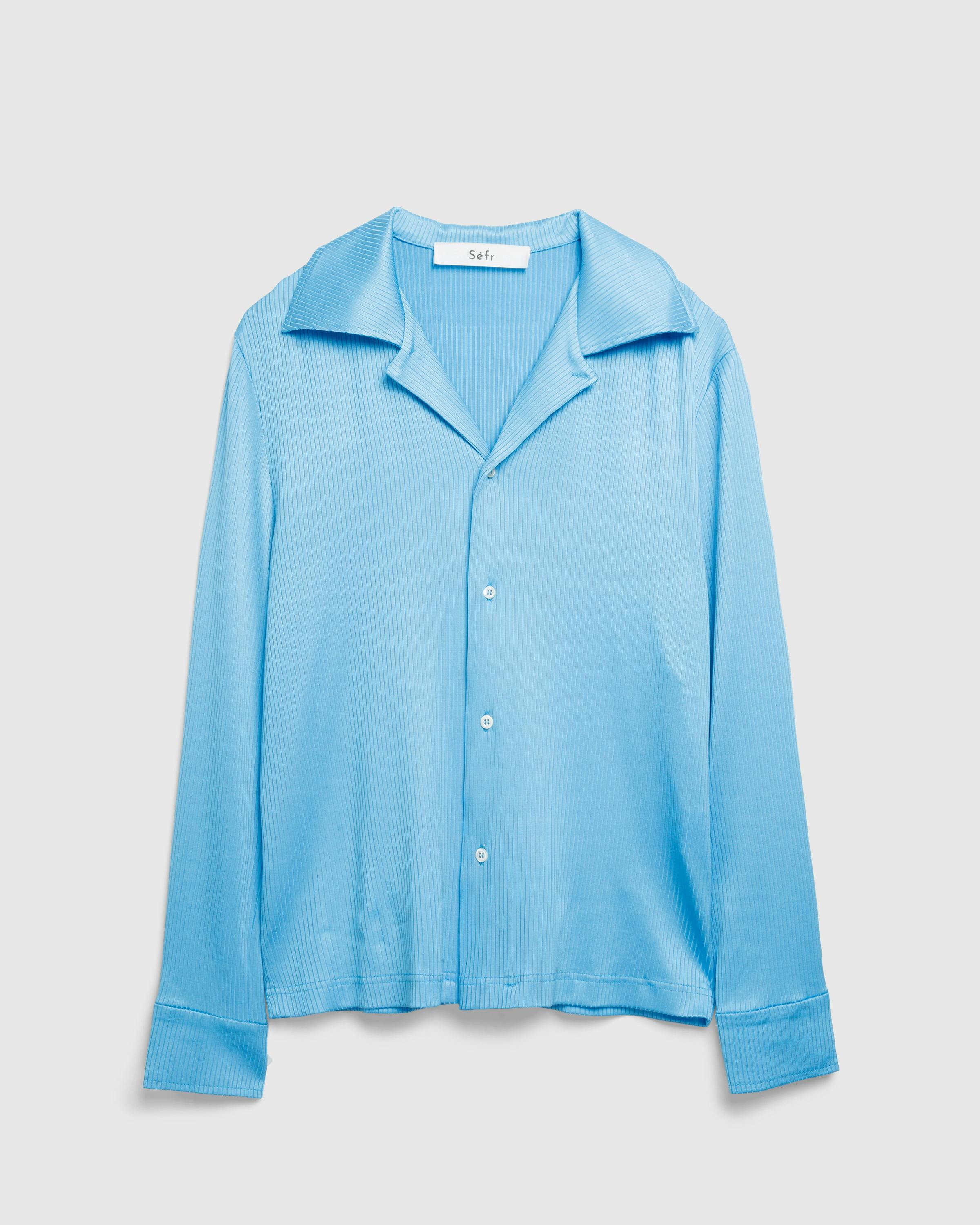 Séfr – Darian Shirt Cyan Jersey Rib - Longsleeve Shirts - Blue - Image 1