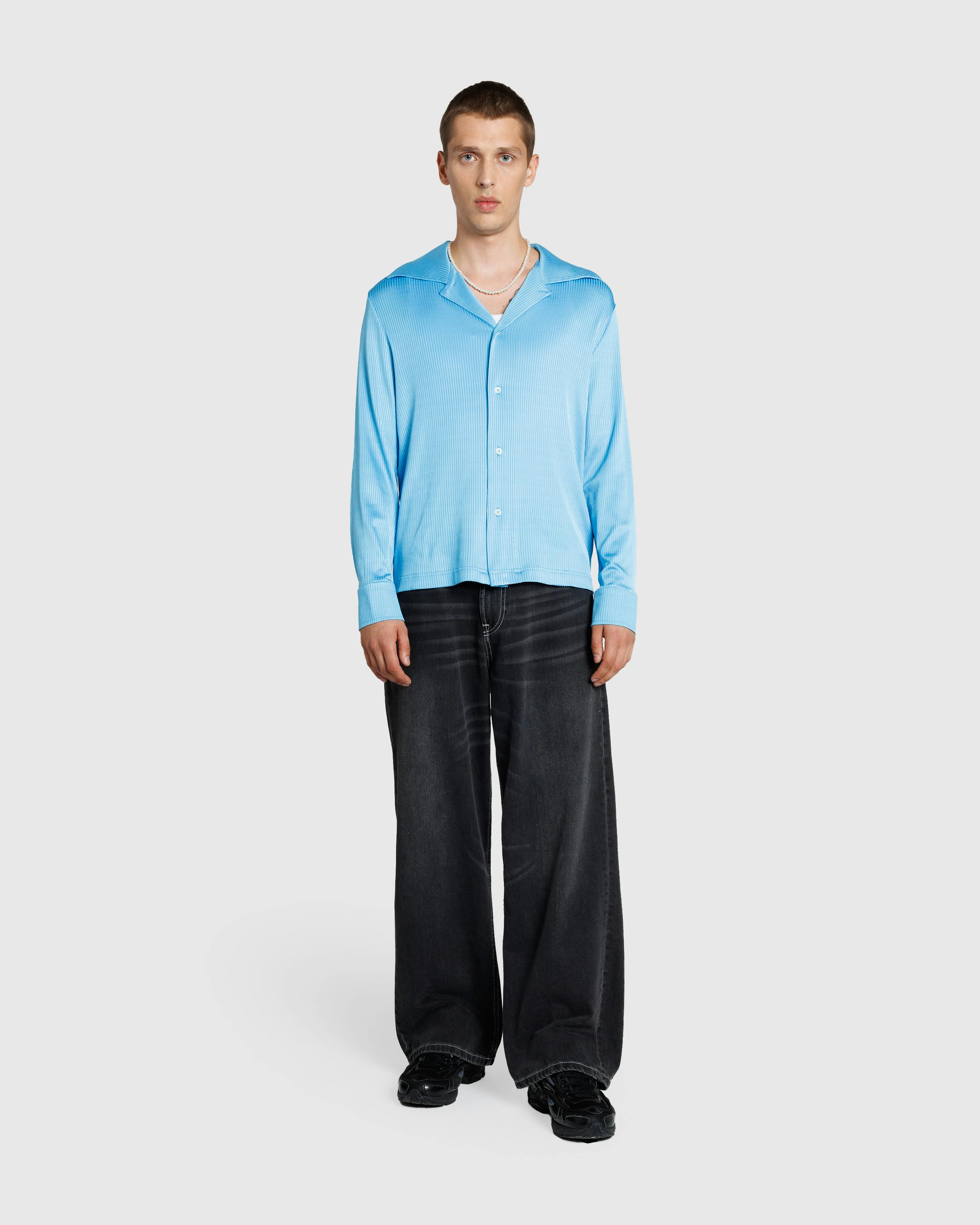 Séfr – Darian Shirt Cyan Jersey Rib - Longsleeve Shirts - Blue - Image 3