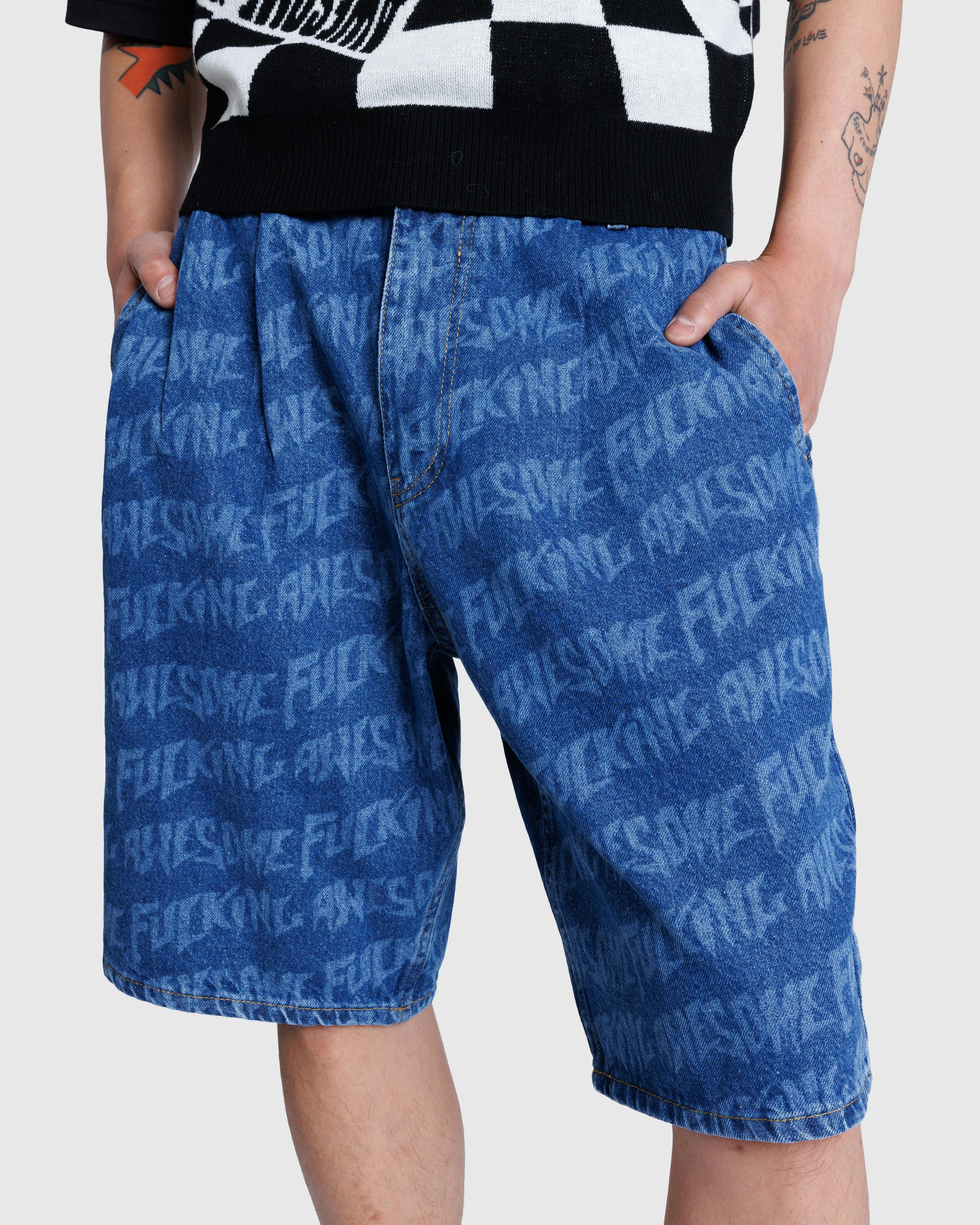 Fucking Awesome – Baggy Pleated Denim Laser Stamp Shorts Blue - Denim Shorts - Blue - Image 4