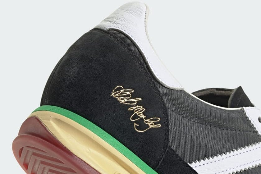 Black, cream, green and red Bob Marley adidas sneakers