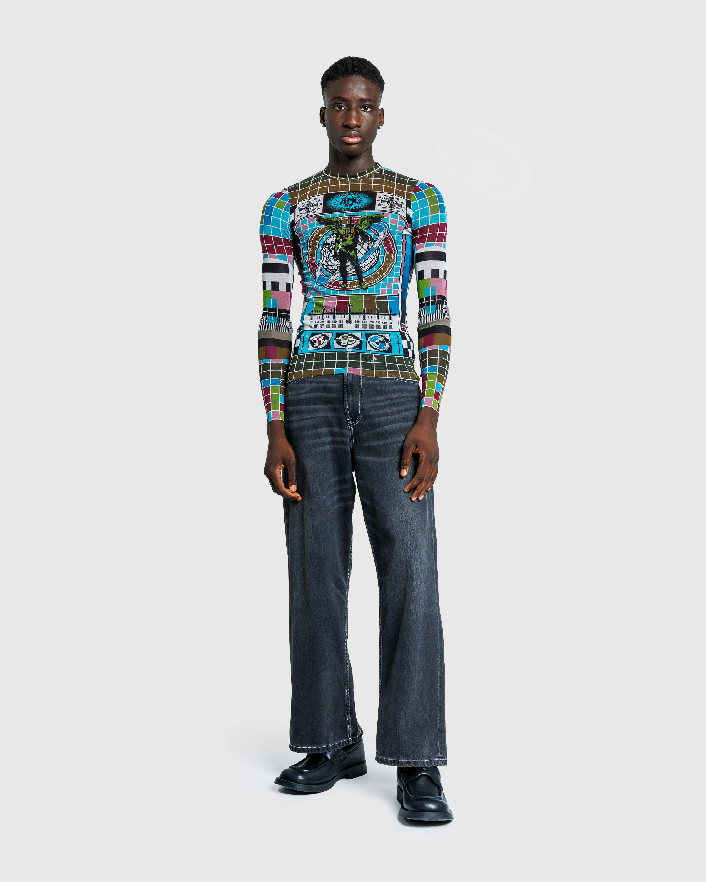 Jean Paul Gaultier – Mesh Long-Sleeve Top Printed Mire Blue/Multi - Longsleeves - Multi - Image 3