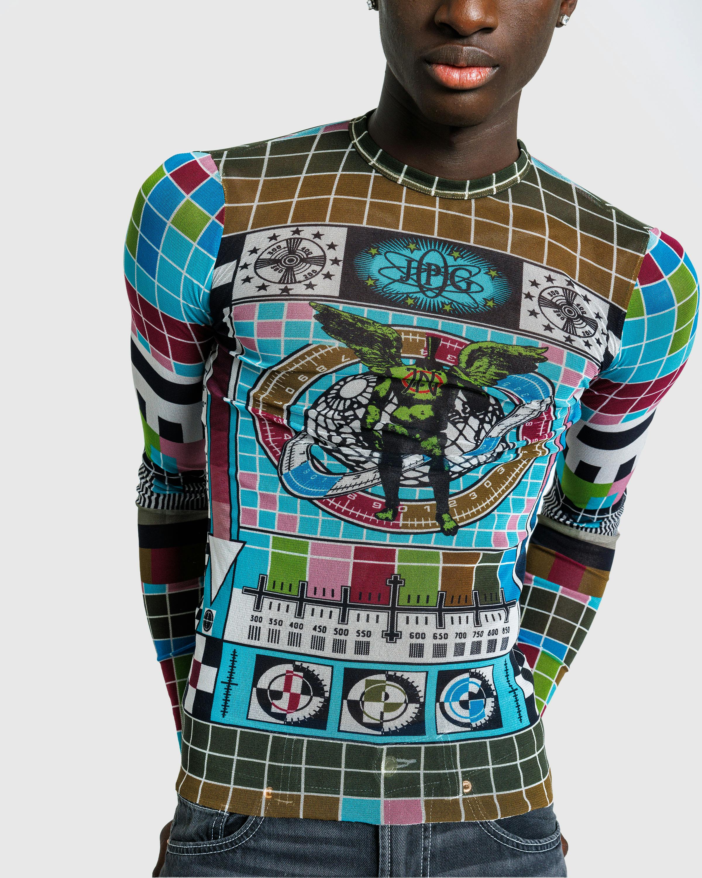 Jean Paul Gaultier – Mesh Long-Sleeve Top Printed Mire Blue/Multi - Longsleeves - Multi - Image 4