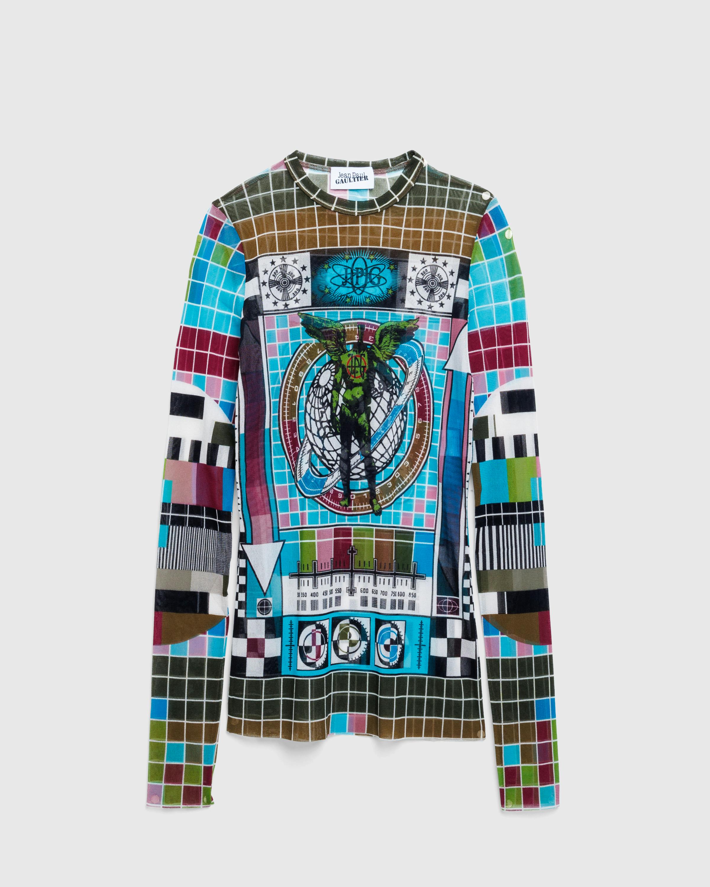 Jean Paul Gaultier – Mesh Long-Sleeve Top Printed Mire Blue/Multi - Longsleeves - Multi - Image 1