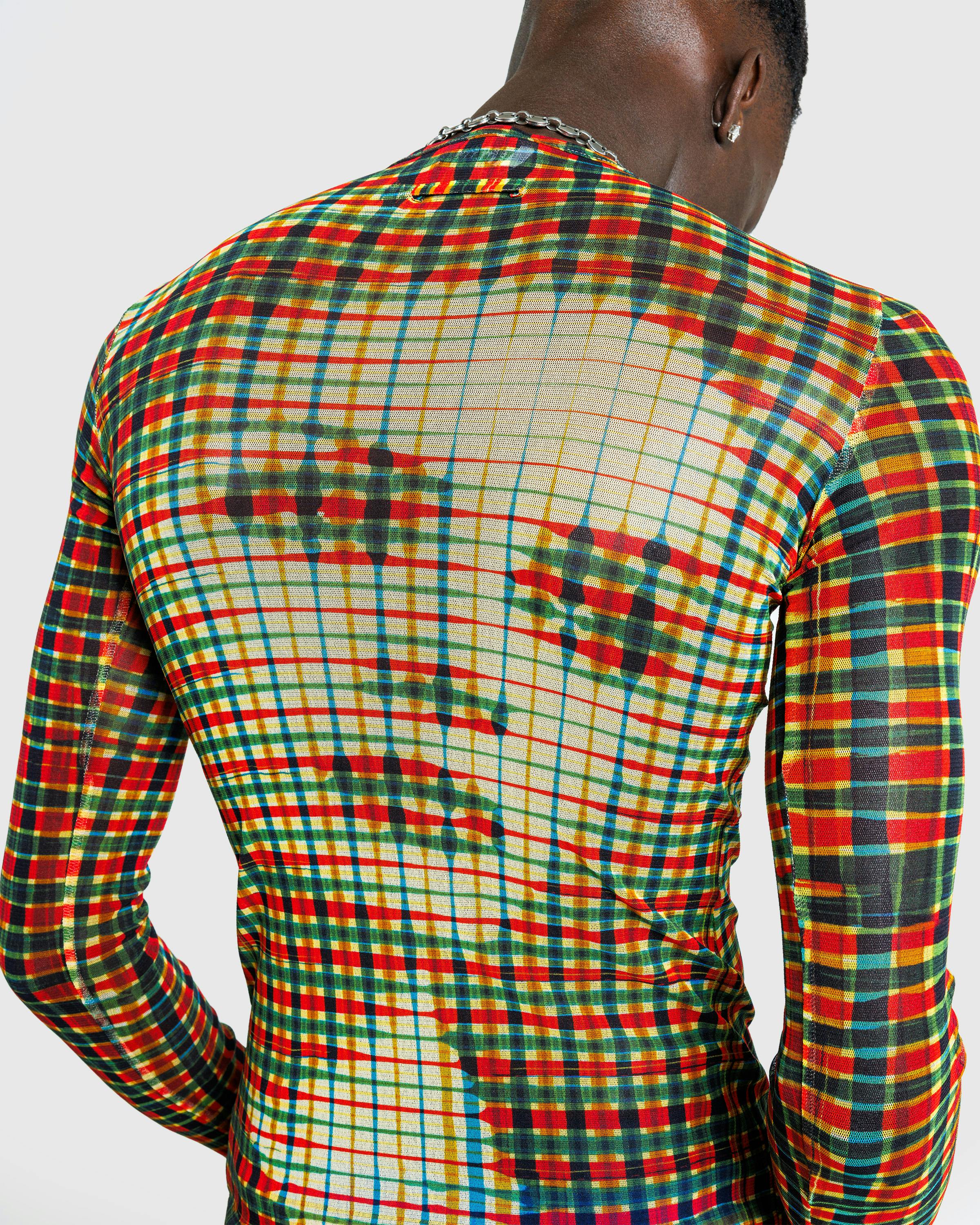 Jean Paul Gaultier – Mesh Long-Sleeve Top Printed Tartan Face Sepia/Yellow/Blue/Red - Longsleeves - Yellow - Image 4