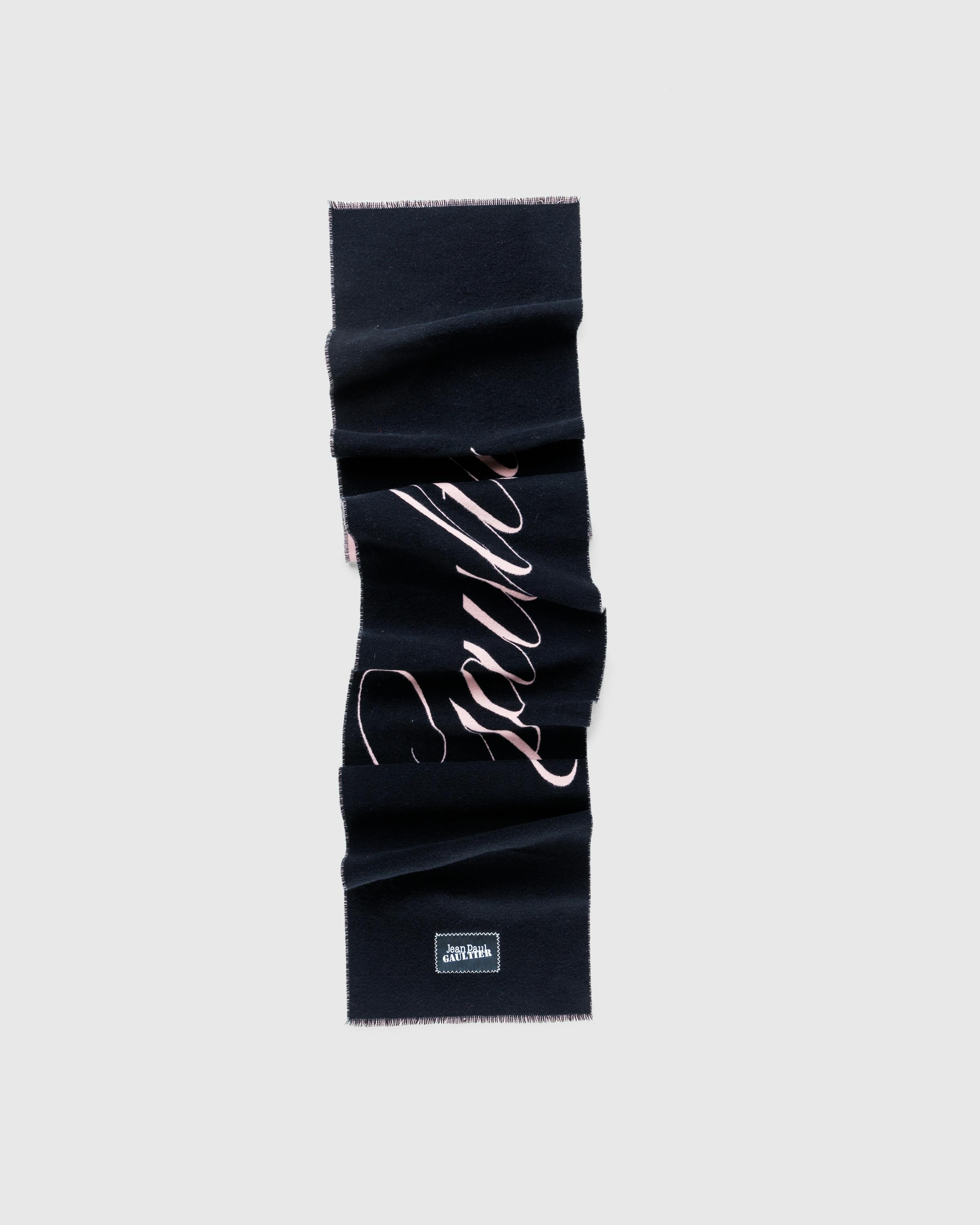 Jean Paul Gaultier – Wool Scarf With Gaultier Signature Black/Pale Pink - Knits - Black - Image 1