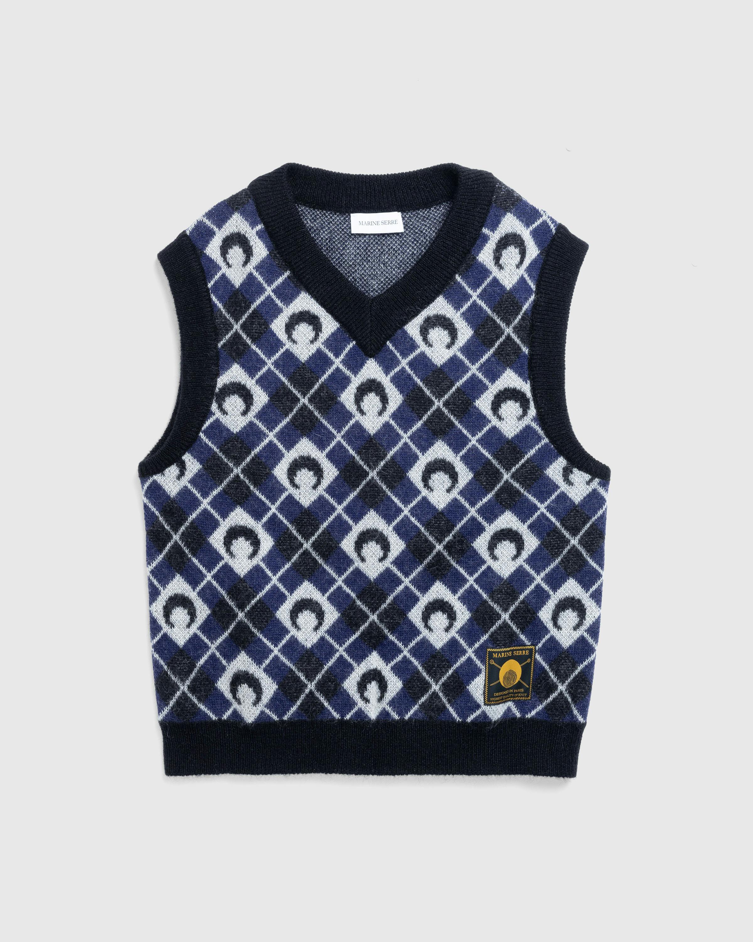 Marine Serre – Moon Argyle Knit Vest Black - Gilets - Black - Image 1