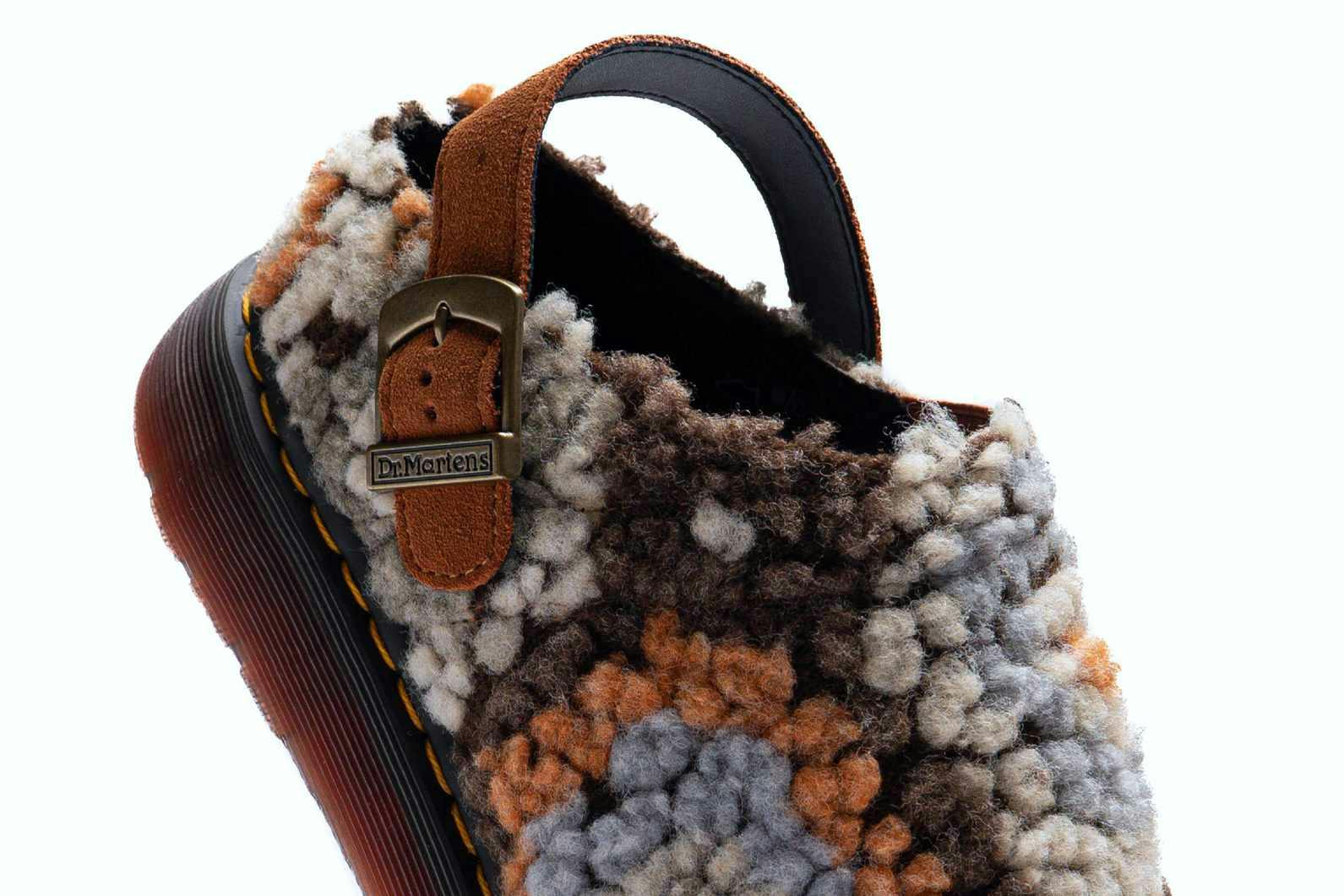 dr martens isham clog crocheted wool in black and tan