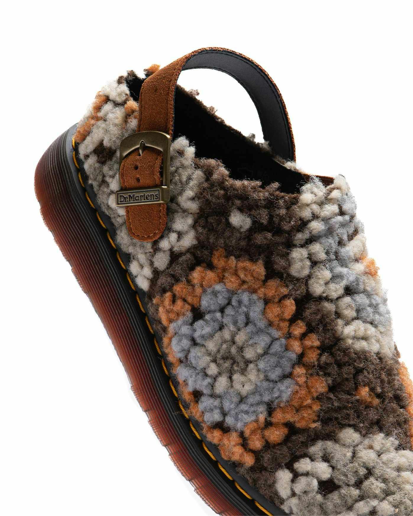 dr martens isham clog crocheted wool in black and tan