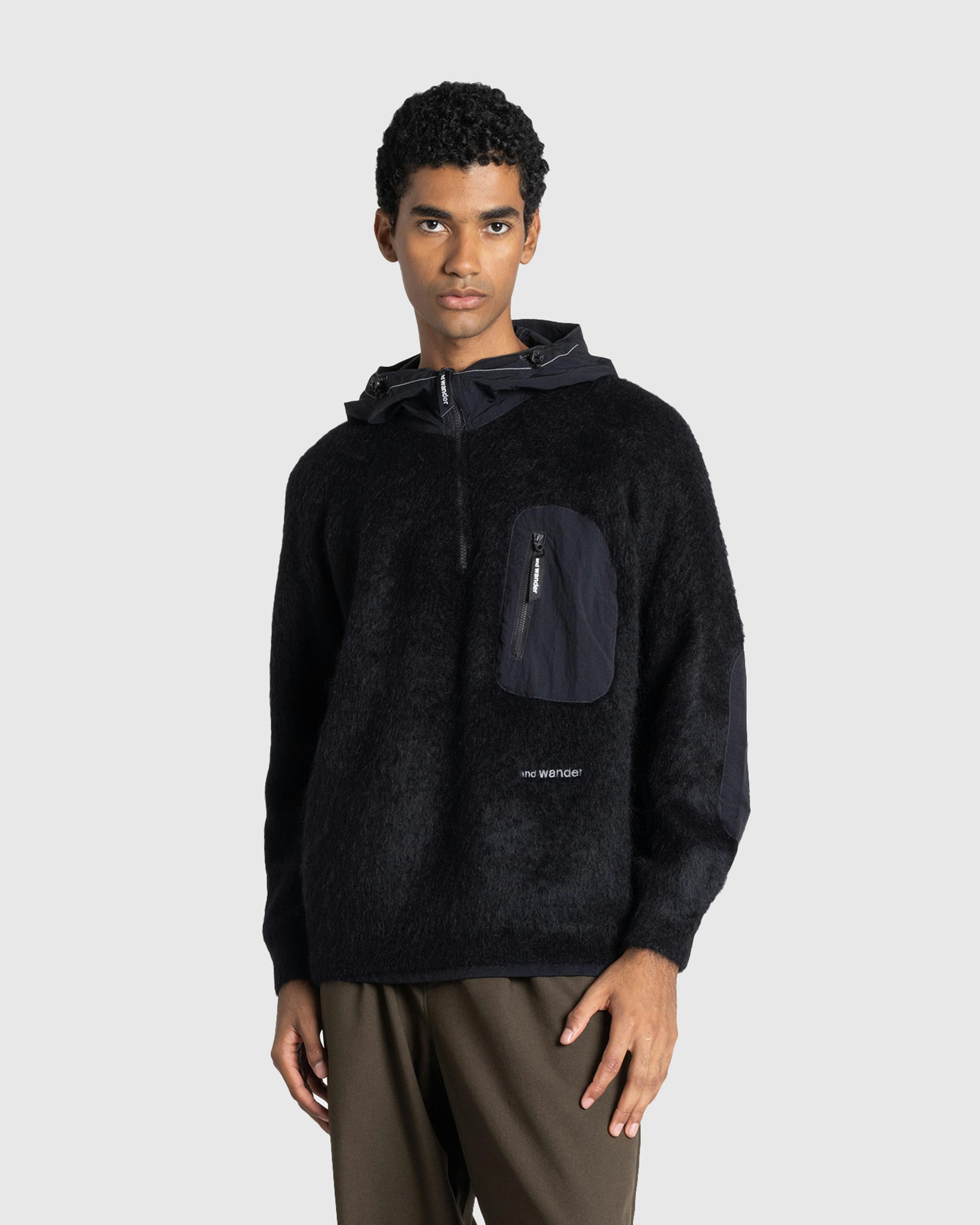 And Wander – Mohair Wool Knit Hoodie Black - Zip-Up Sweats - Black - Image 2