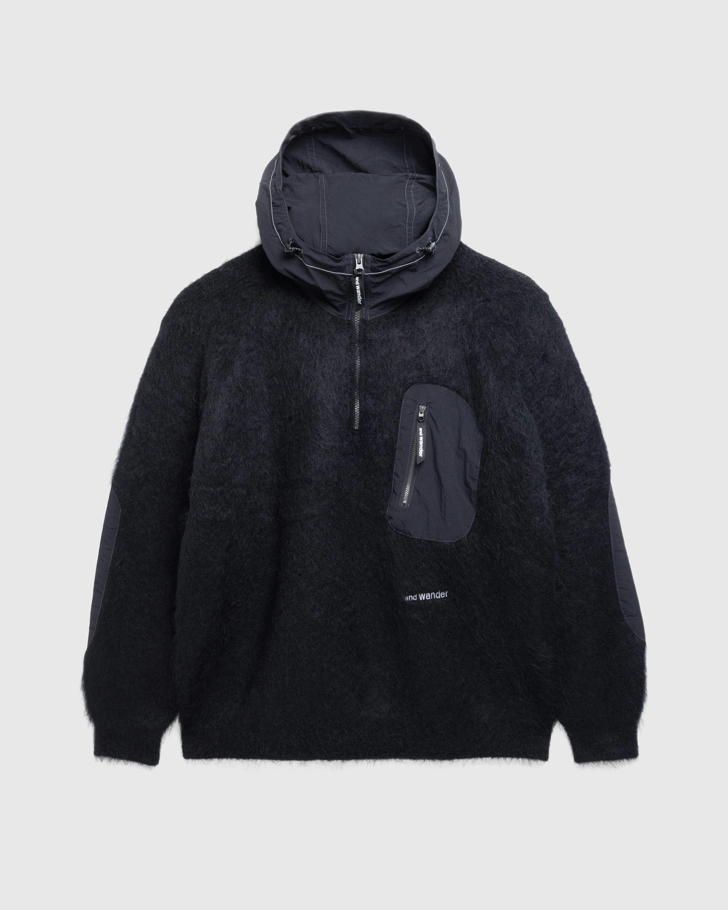 And Wander – Mohair Wool Knit Hoodie Black - Zip-Up Sweats - Black - Image 1