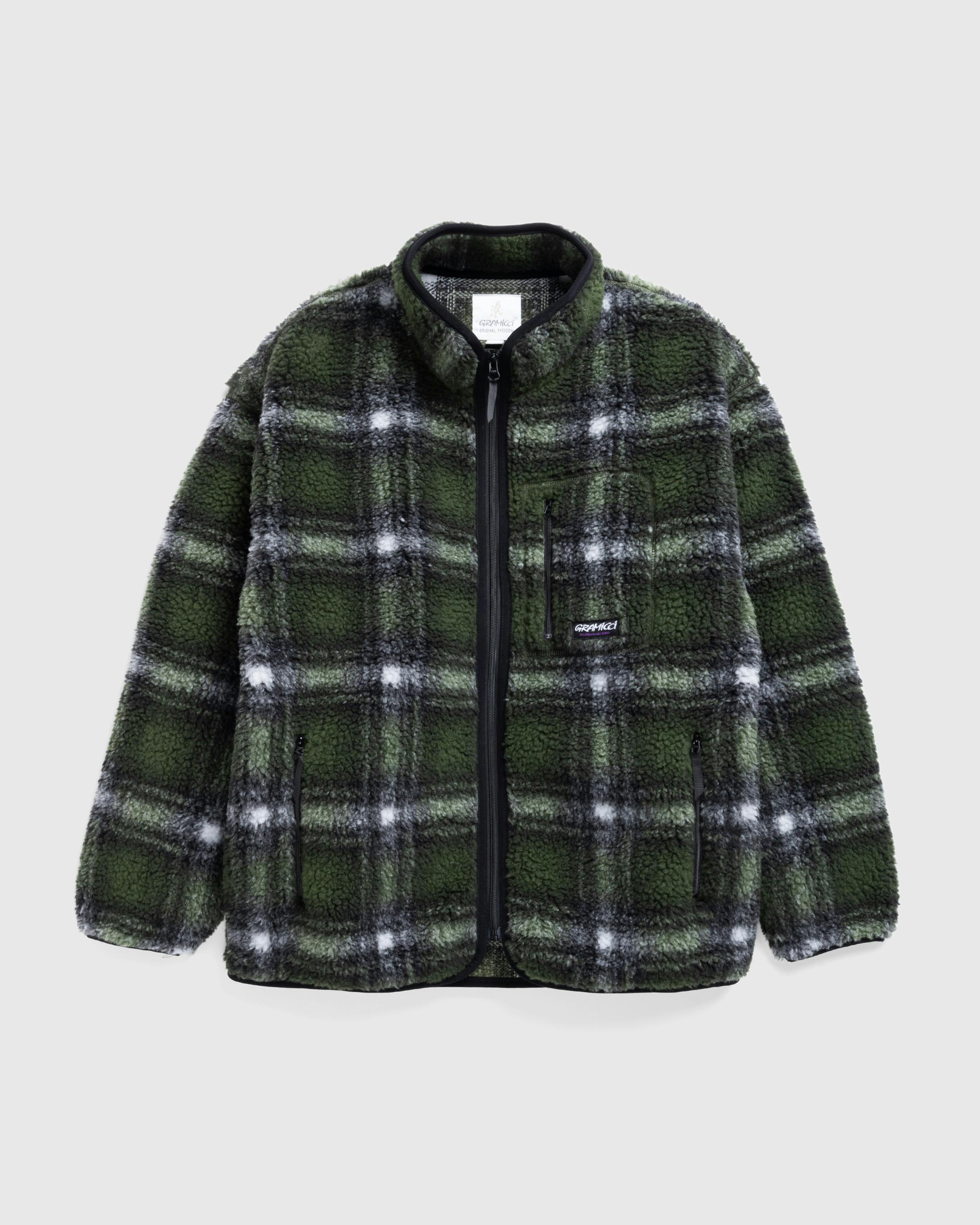 Gramicci – Shadow Plaid Sherpa Jacket Olive - Fleece Jackets - Green - Image 1