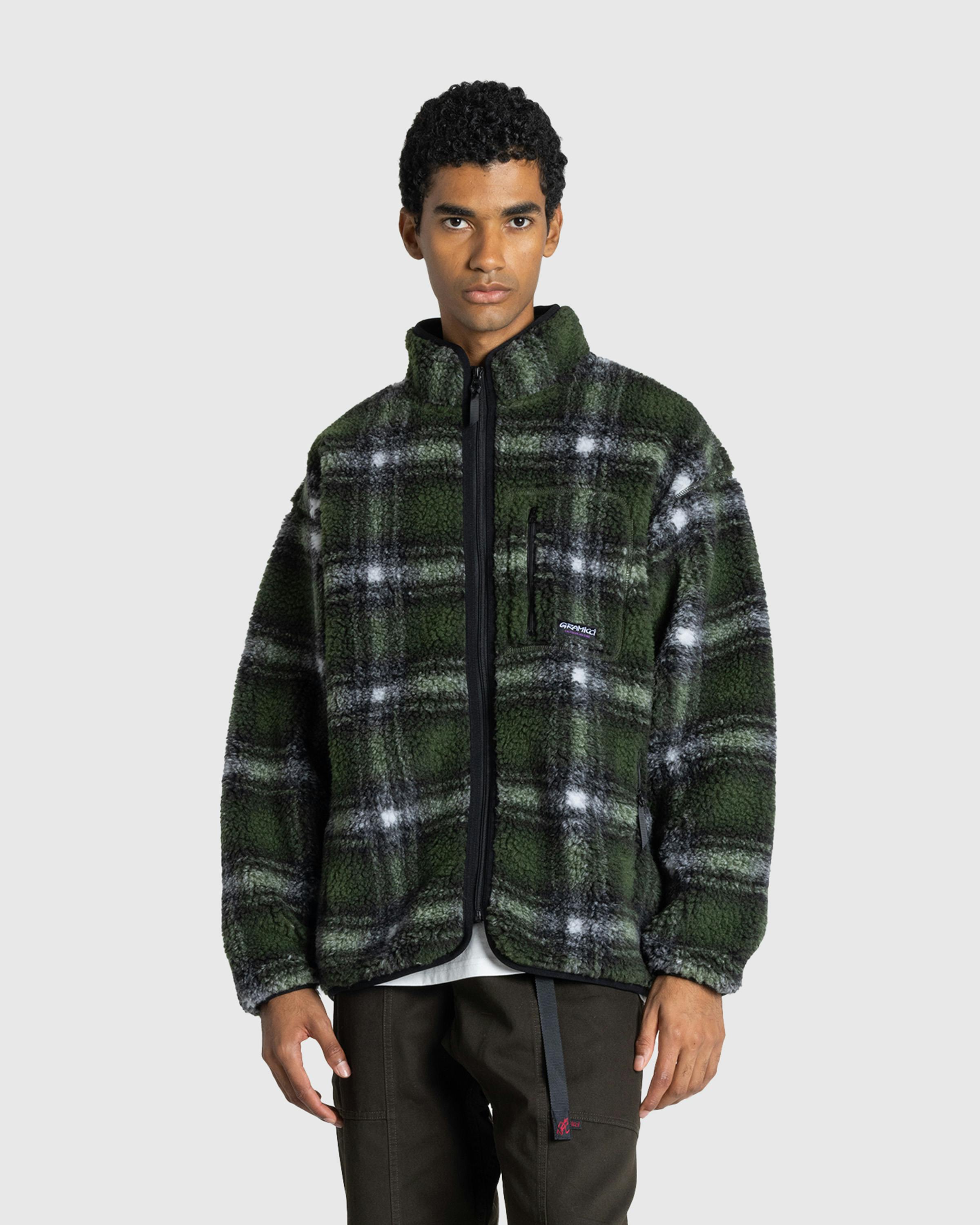 Gramicci – Shadow Plaid Sherpa Jacket Olive - Fleece Jackets - Green - Image 2