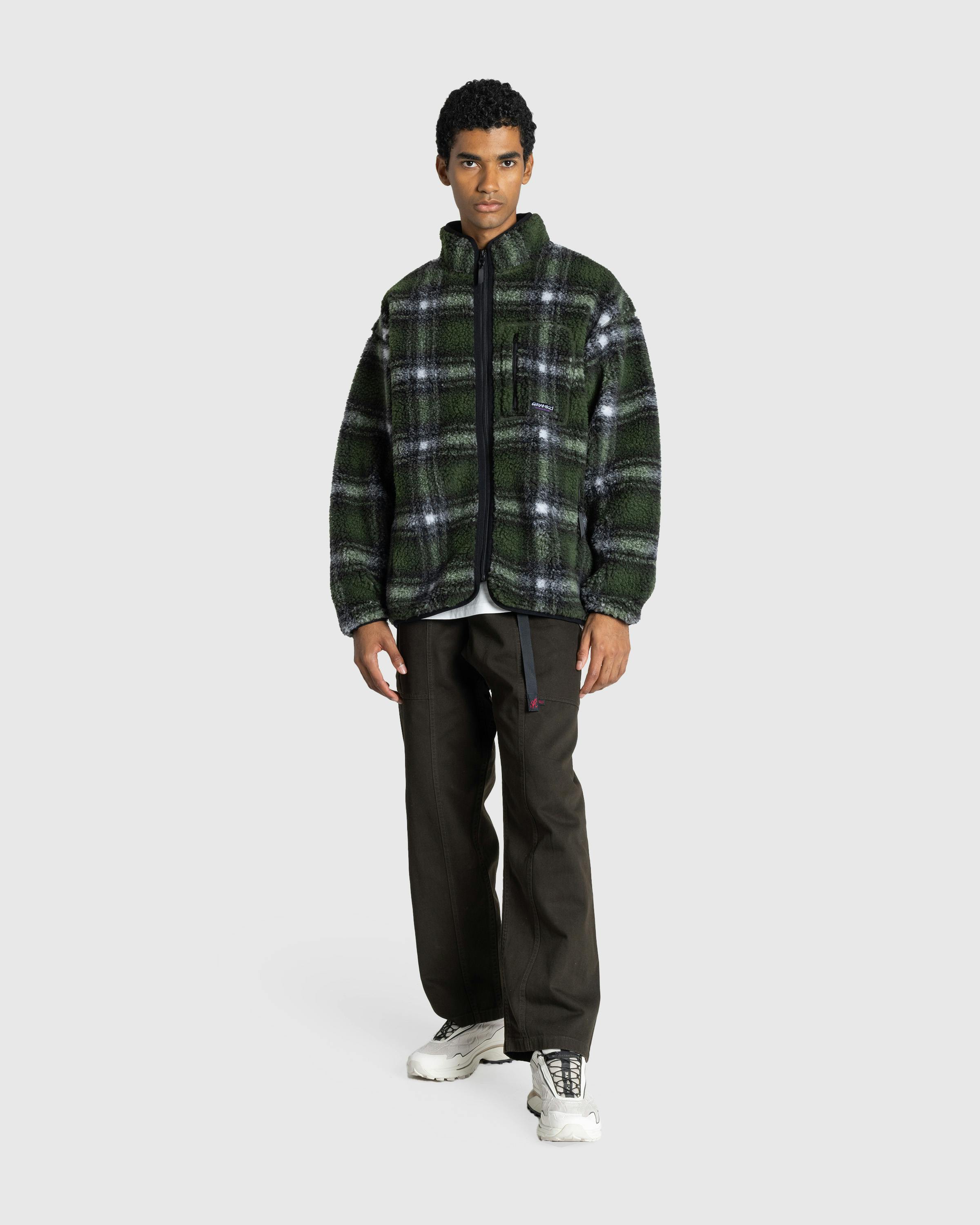 Gramicci – Shadow Plaid Sherpa Jacket Olive - Fleece Jackets - Green - Image 3