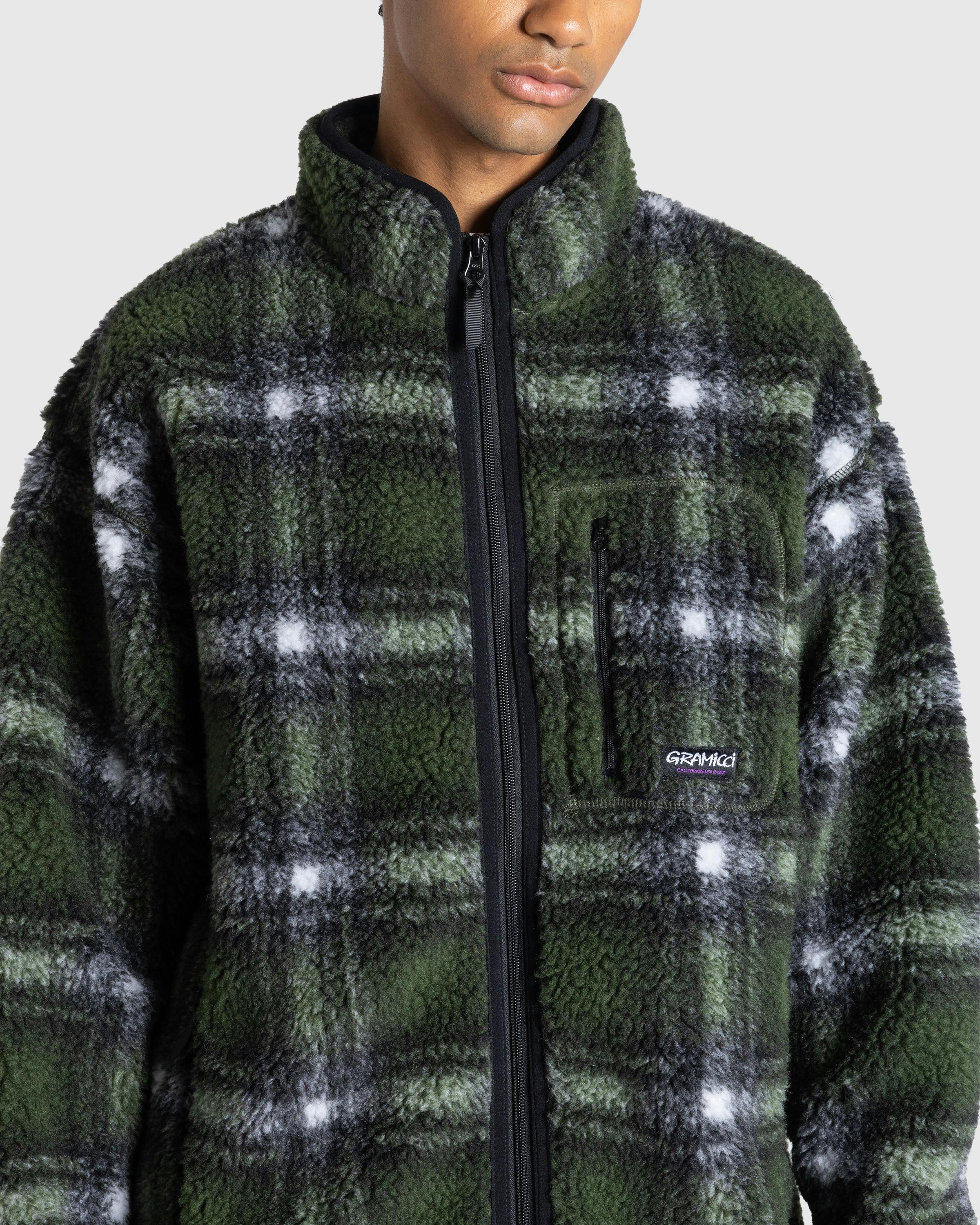 Gramicci – Shadow Plaid Sherpa Jacket Olive - Fleece Jackets - Green - Image 7