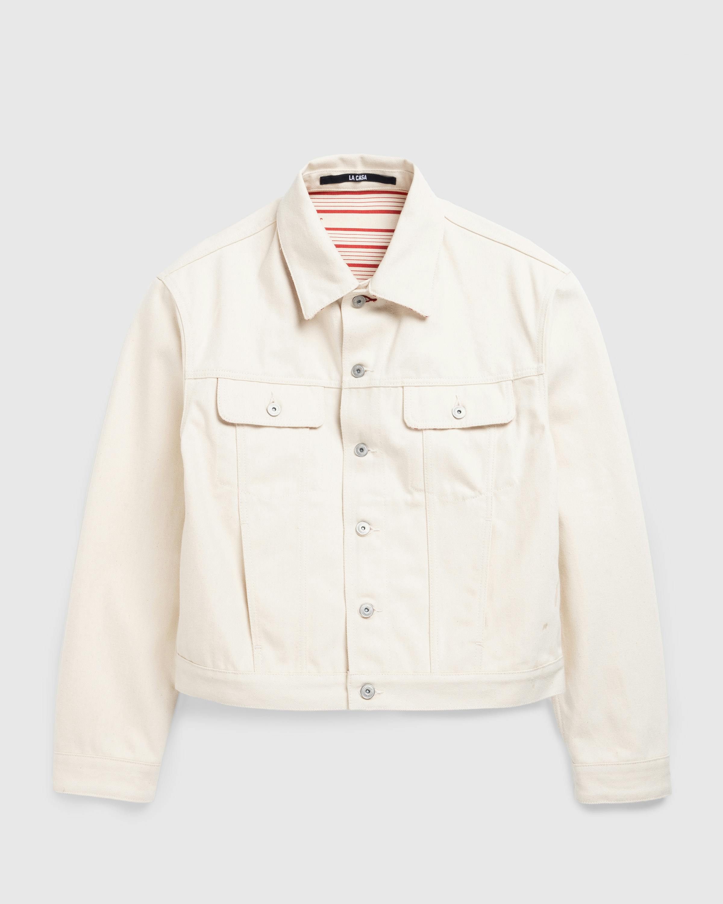 JACQUEMUS – La Veste De-Nimes Off-White/Red Stripe - Denim Jackets - White - Image 1