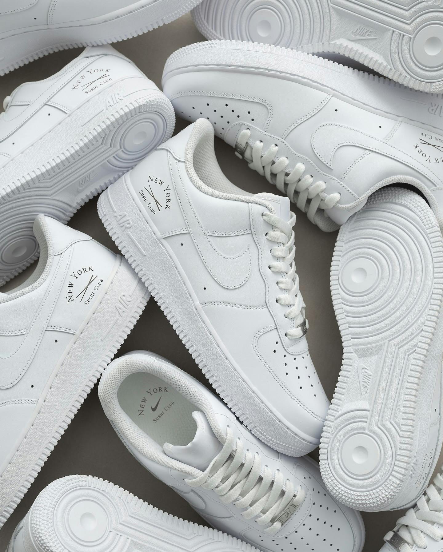 White Air Force Sneakers with Sushi Club logo