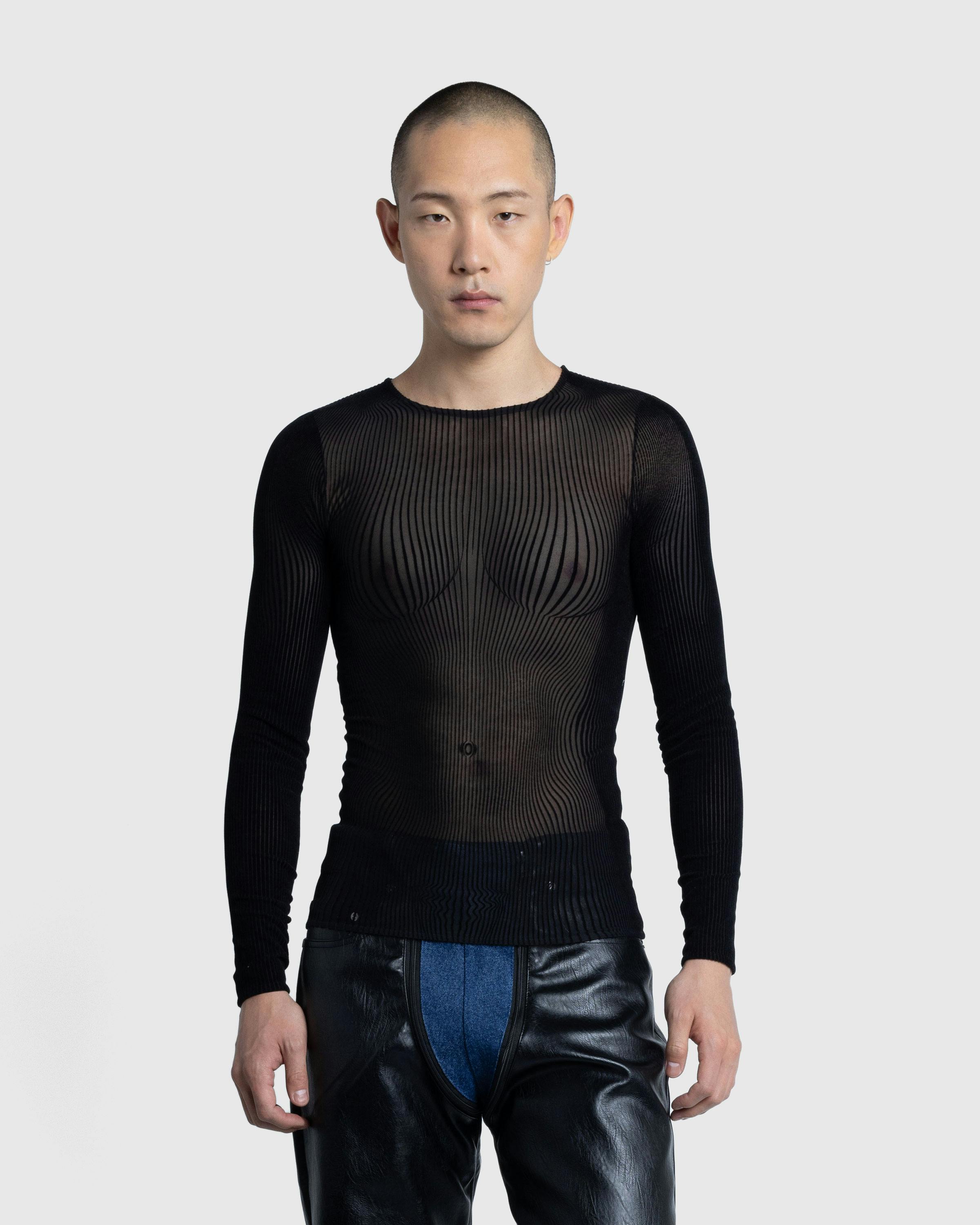 Jean Paul Gaultier – Morphing Pinstripes Top Black - Longsleeves - Black - Image 2