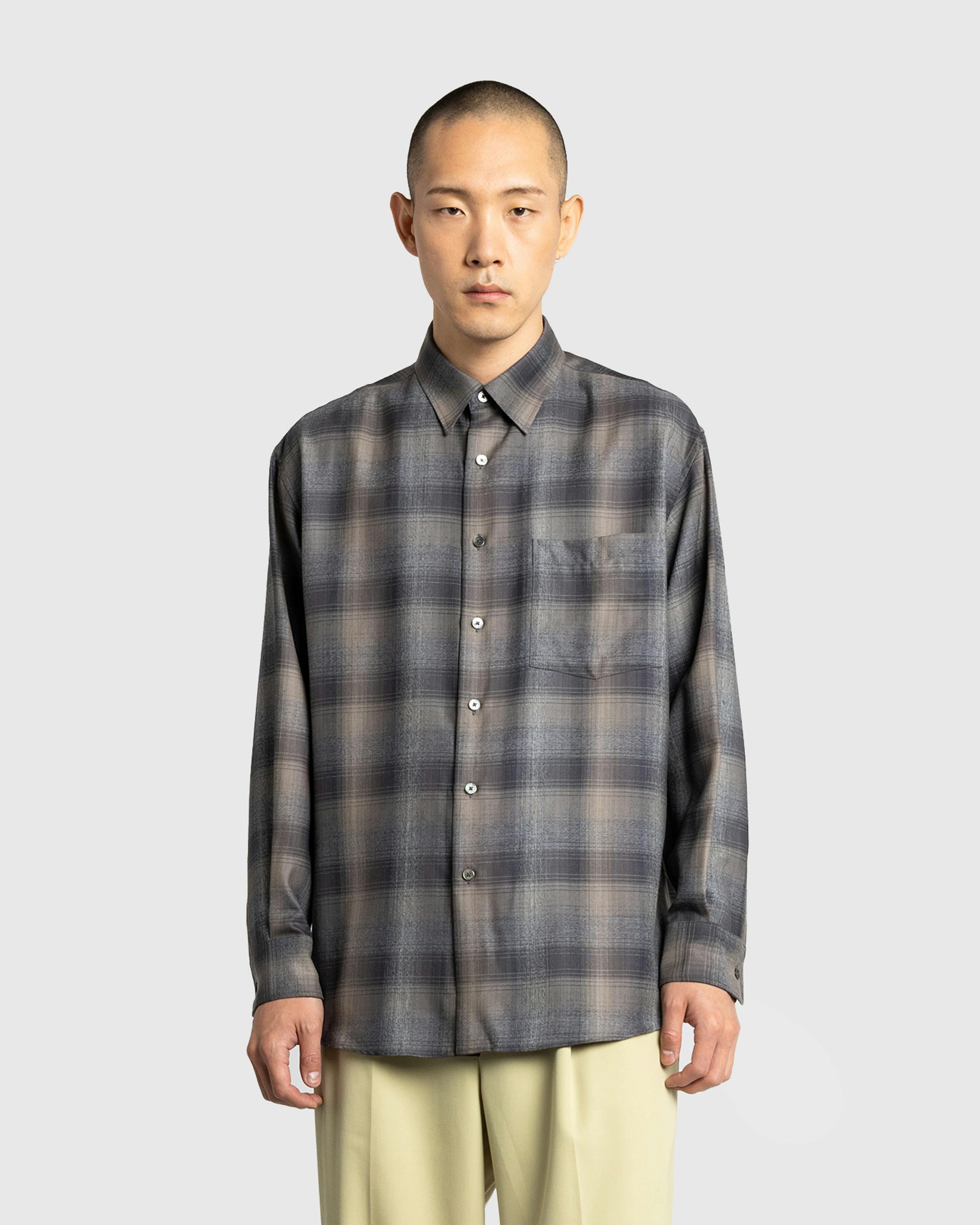 Auralee – Super Light Wool Check Shirt Charcoal Grey - Longsleeve Shirts - Image 2