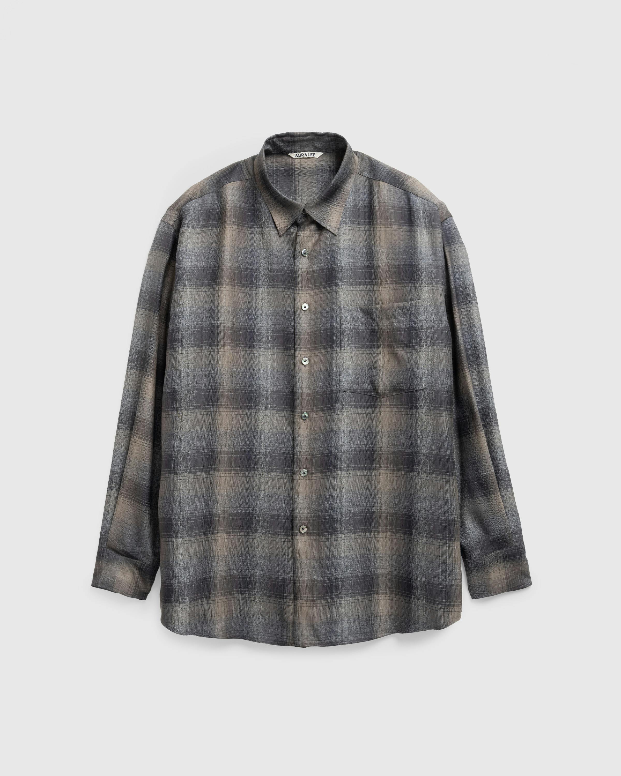 Auralee – Super Light Wool Check Shirt Charcoal Grey - Longsleeve Shirts - Image 1