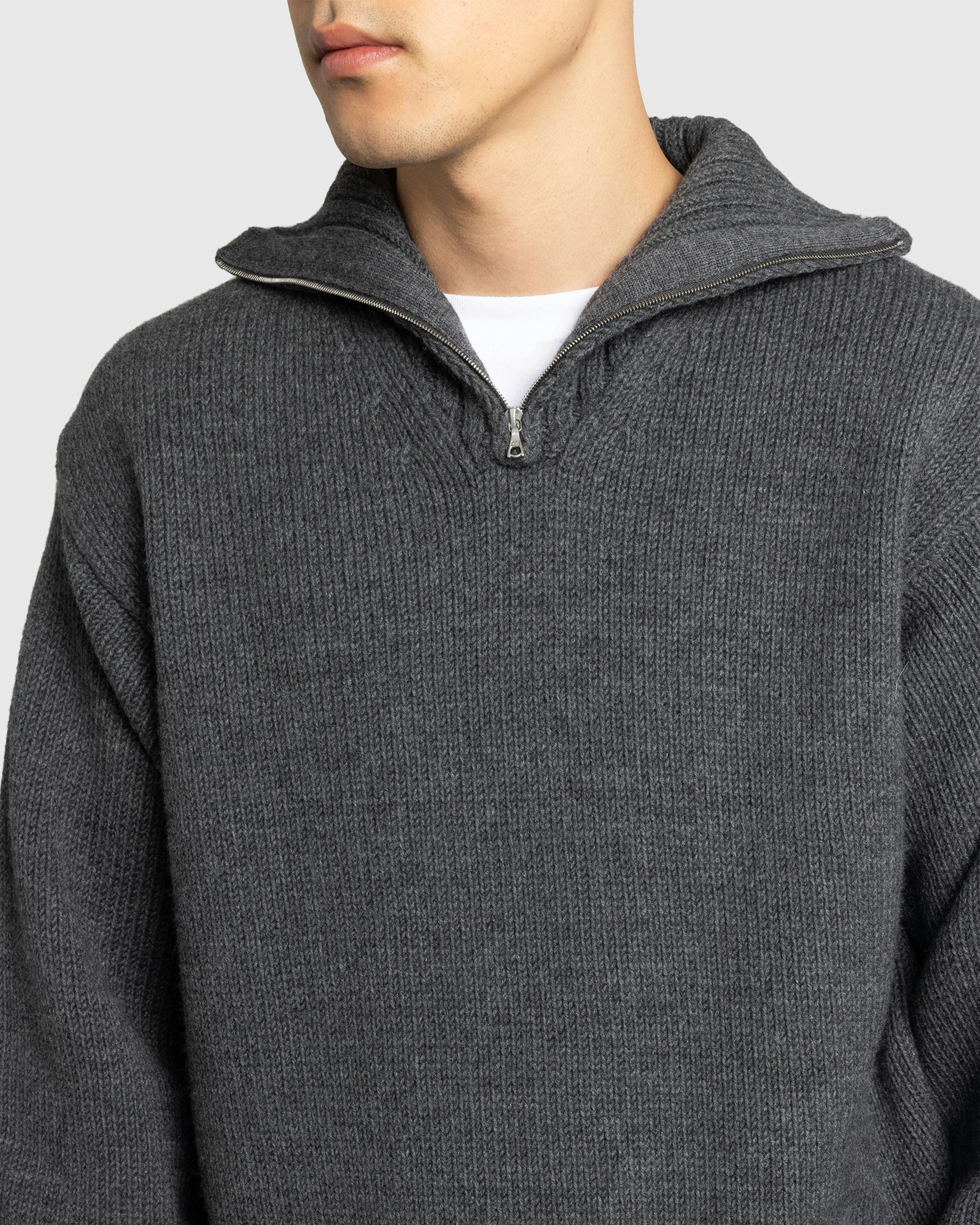 Auralee – Wool Soft Cord Knit Half Zip P/O Charcoal - Zip-Ups - Image 5