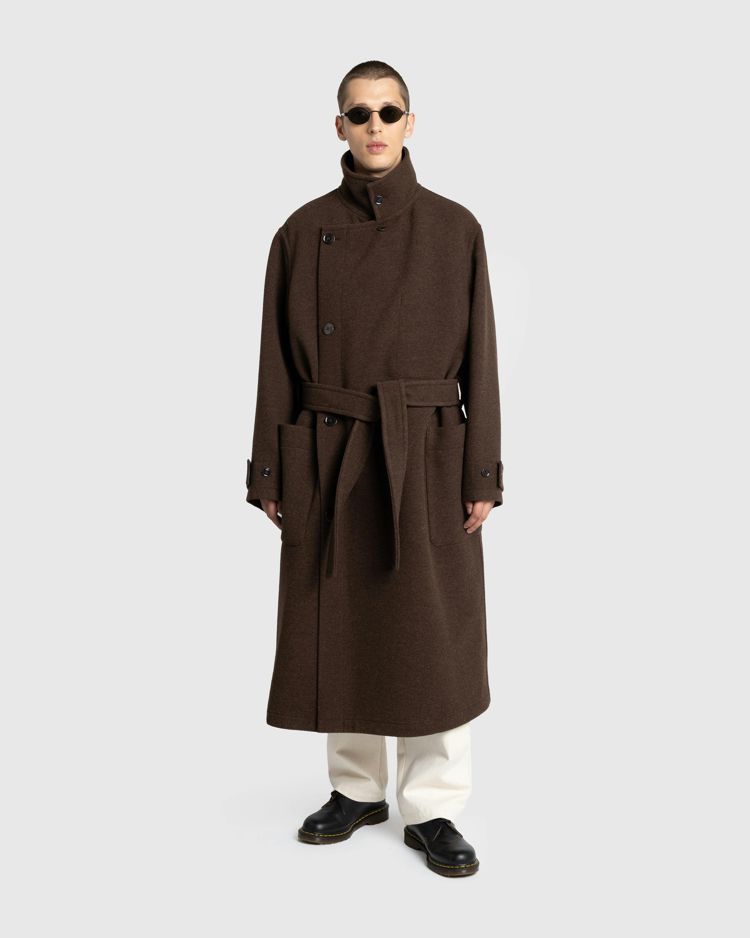 Lemaire – Wrap Coat With Contrast Stitch Brown Chine - Overcoats - Brown - Image 2