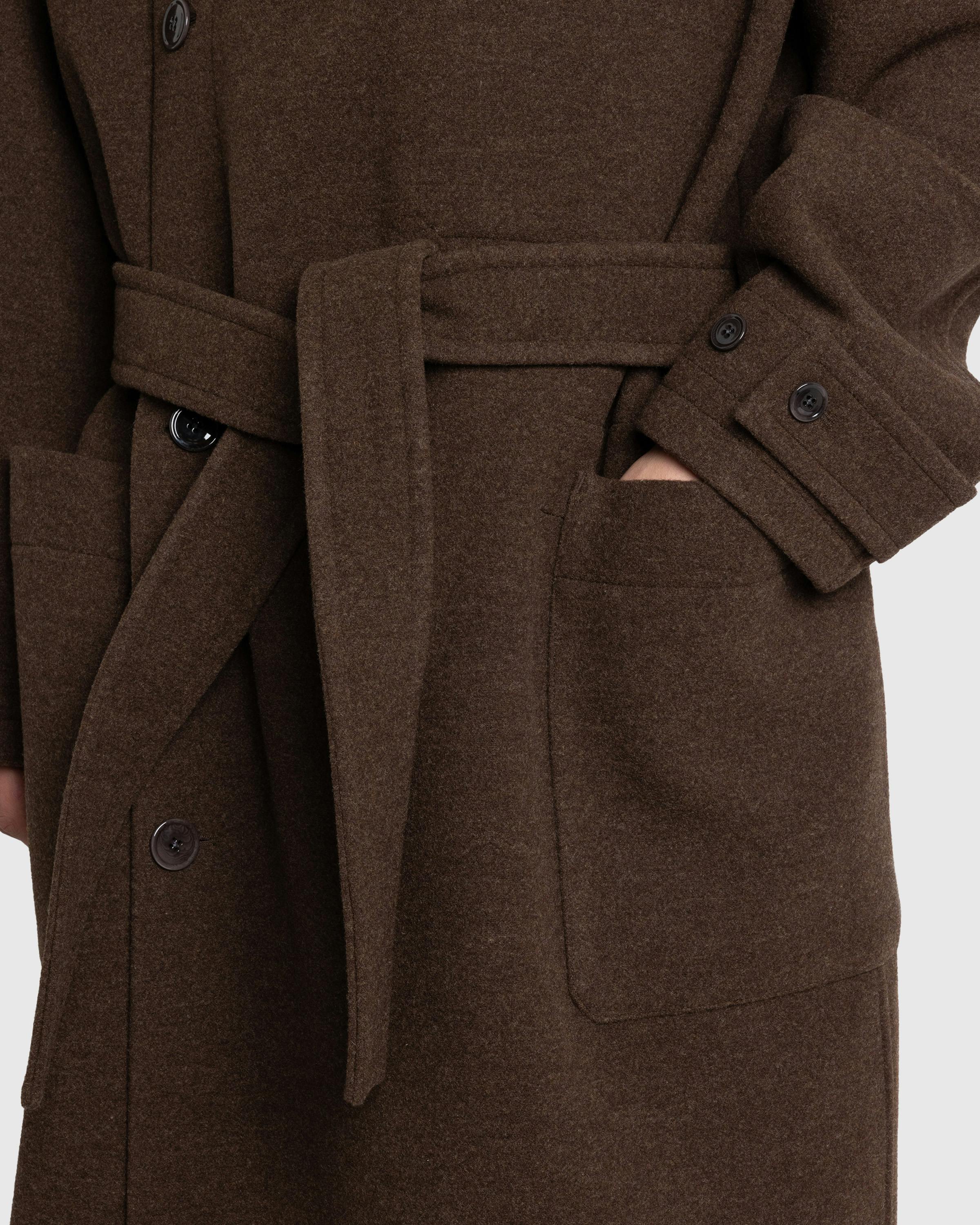 Lemaire – Wrap Coat With Contrast Stitch Brown Chine - Overcoats - Brown - Image 4