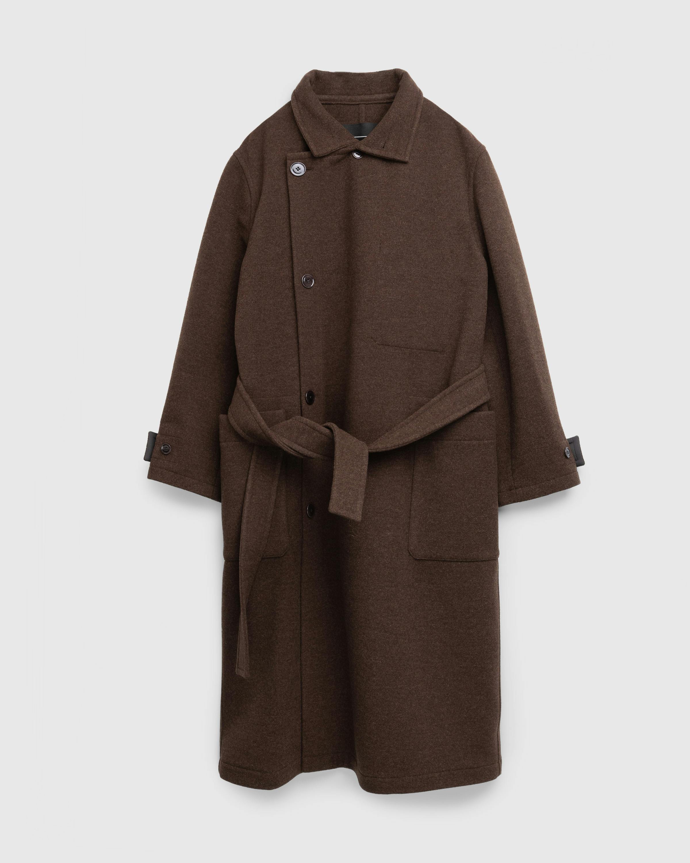 Lemaire – Wrap Coat With Contrast Stitch Brown Chine - Overcoats - Brown - Image 1