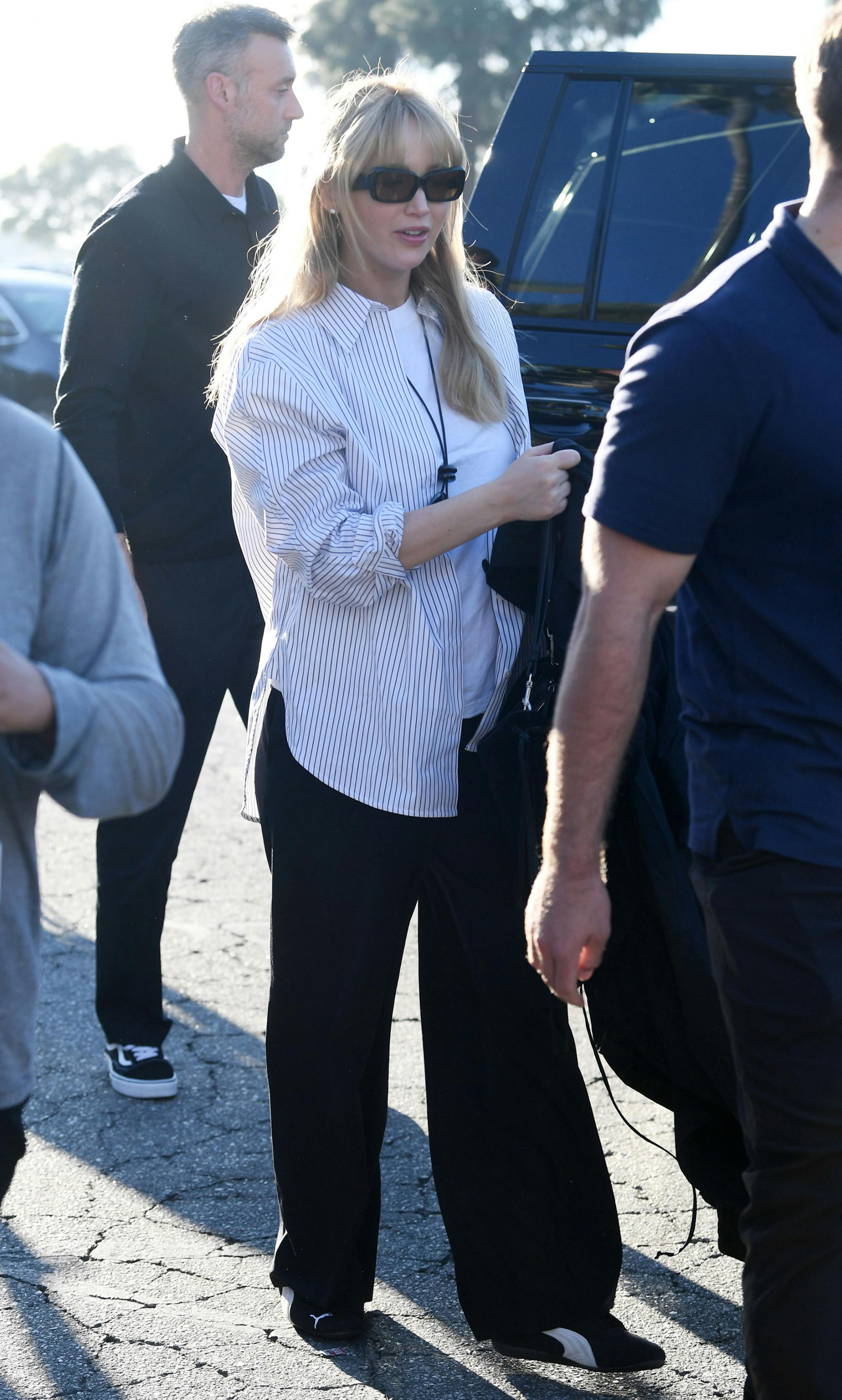 Jennifer Lawrence wears PUMA Speedcats at the Dodgers World Series Game 2024