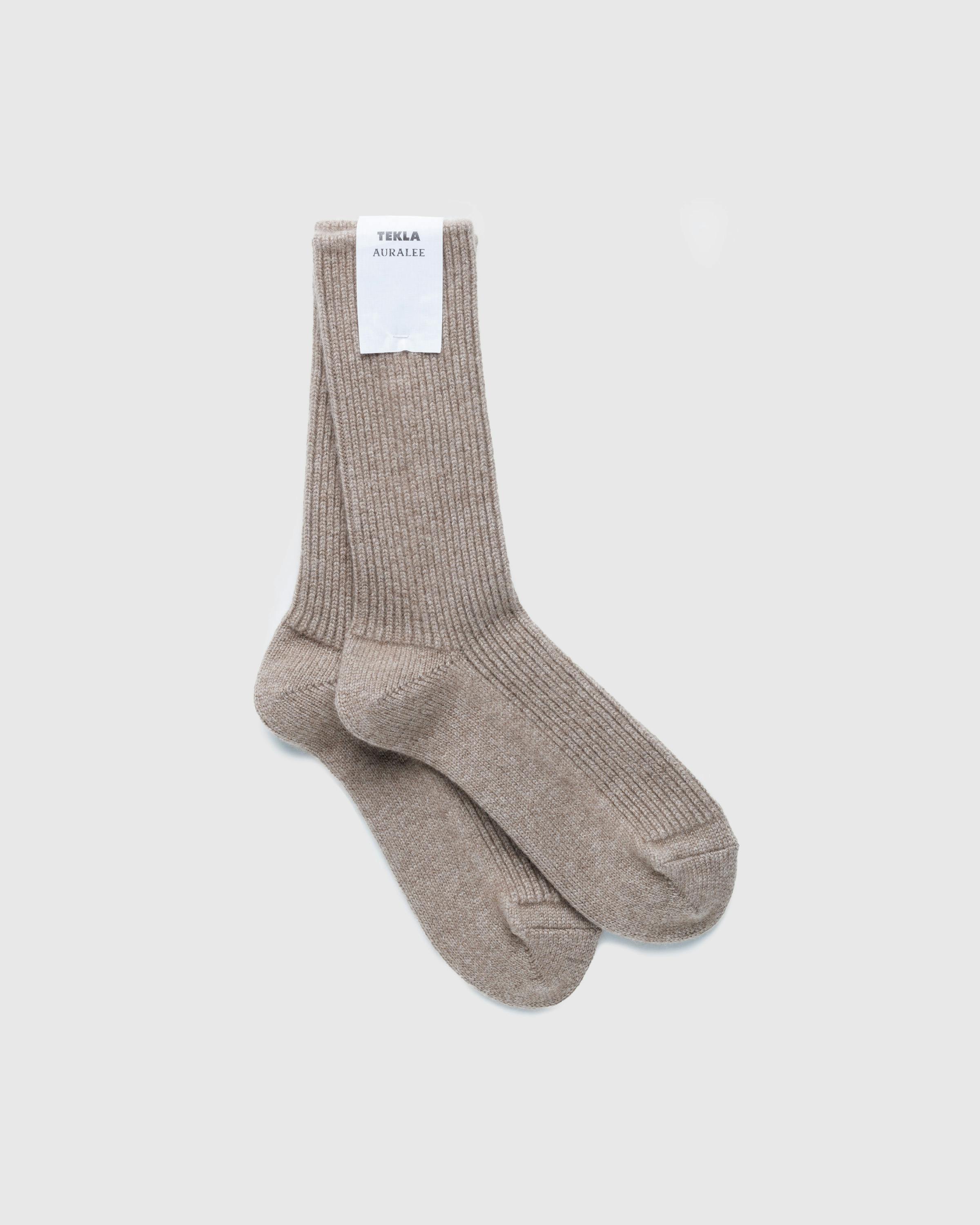 Tekla x Auralee – Baby Cashmere Night Socks Natural Brown - Ankle - Image 1