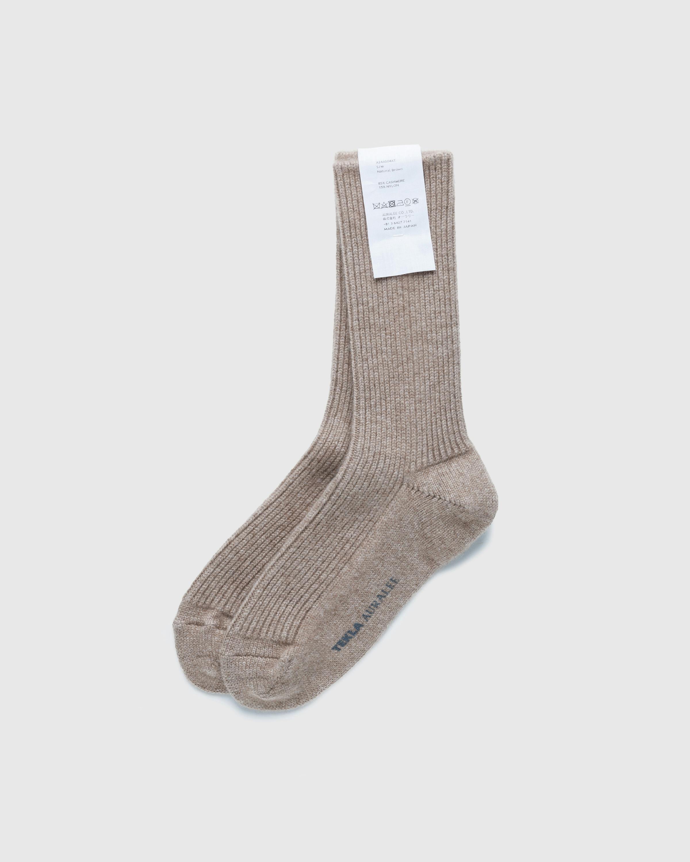 Tekla x Auralee – Baby Cashmere Night Socks Natural Brown - Ankle - Image 2