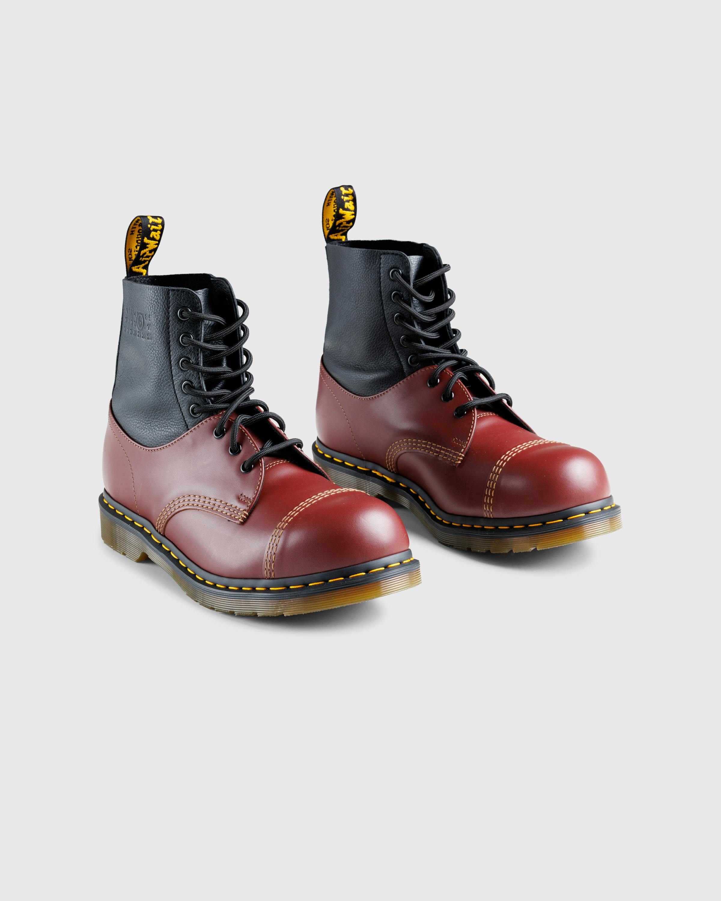 MM6 Maison Margiela x Dr. Martens – Ankle Boot Oxblood Red/Black - Laced Up Boots - Red - Image 4