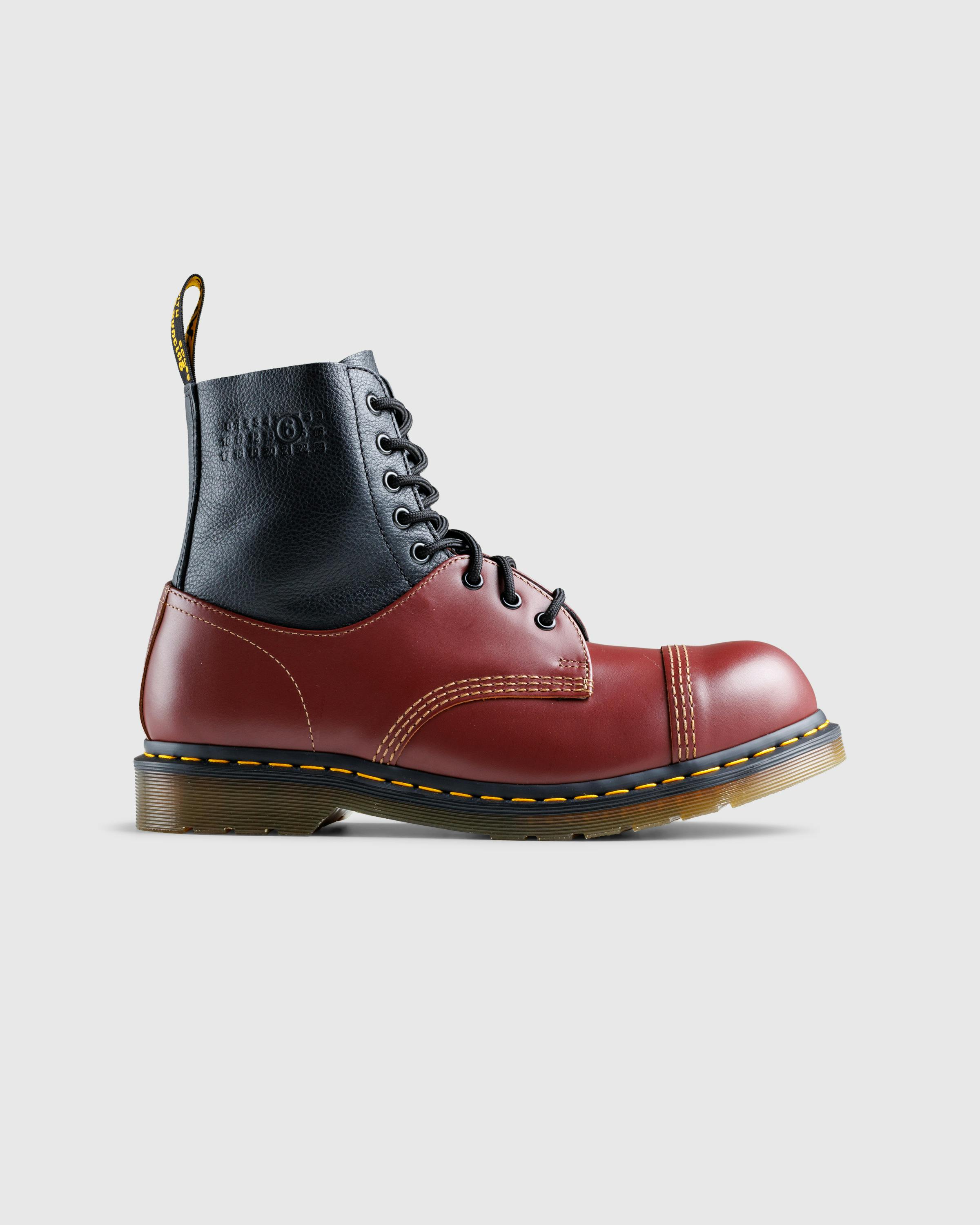 MM6 Maison Margiela x Dr. Martens – Ankle Boot Oxblood Red/Black - Laced Up Boots - Red - Image 1