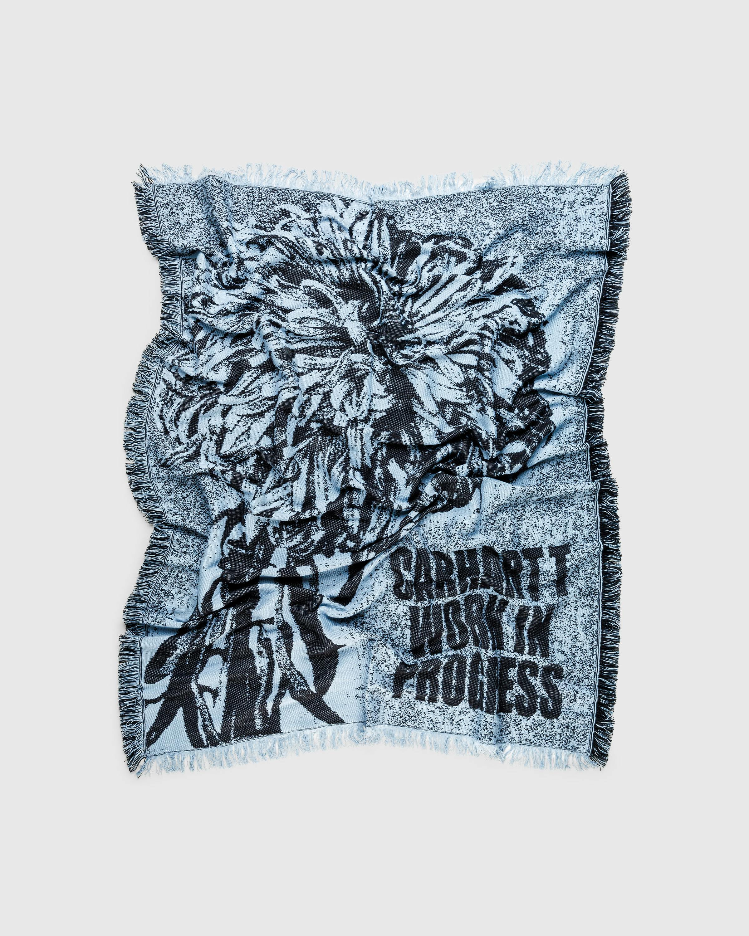 Carhartt WIP – Chrysanthemum Woven Blanket Misty Sky/Black - Blankets & Throws - Blue - Image 1