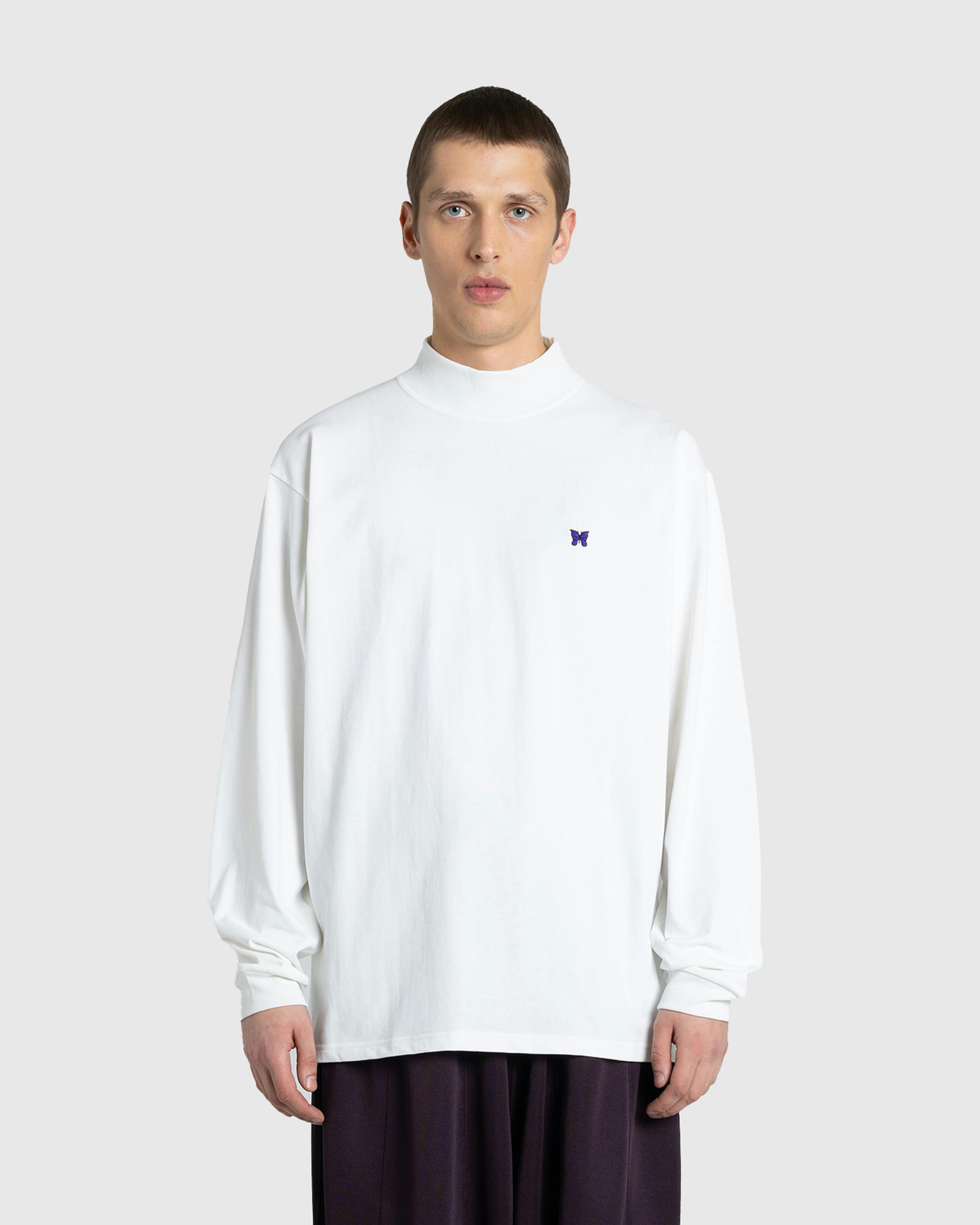 Needles – L/S Mock Neck Tee Poly Jersey White - Longsleeve Shirts - White - Image 2