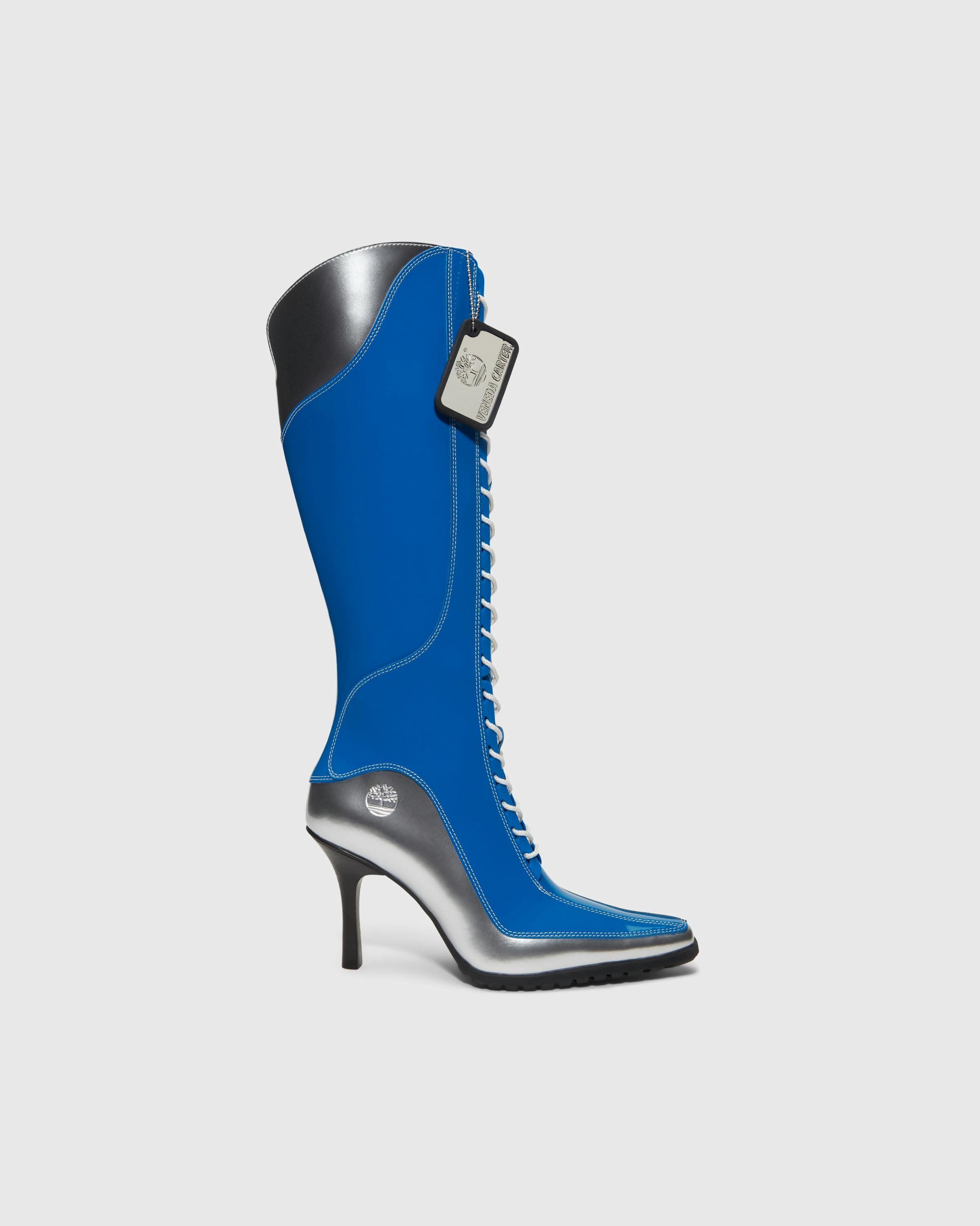 Timberland x Veneda Carter – 14-Inch Lace-Up Zip Boot Bright Blue Patent Leather/Silver - Zip-up & Buckled Boots - Blue - Image 1