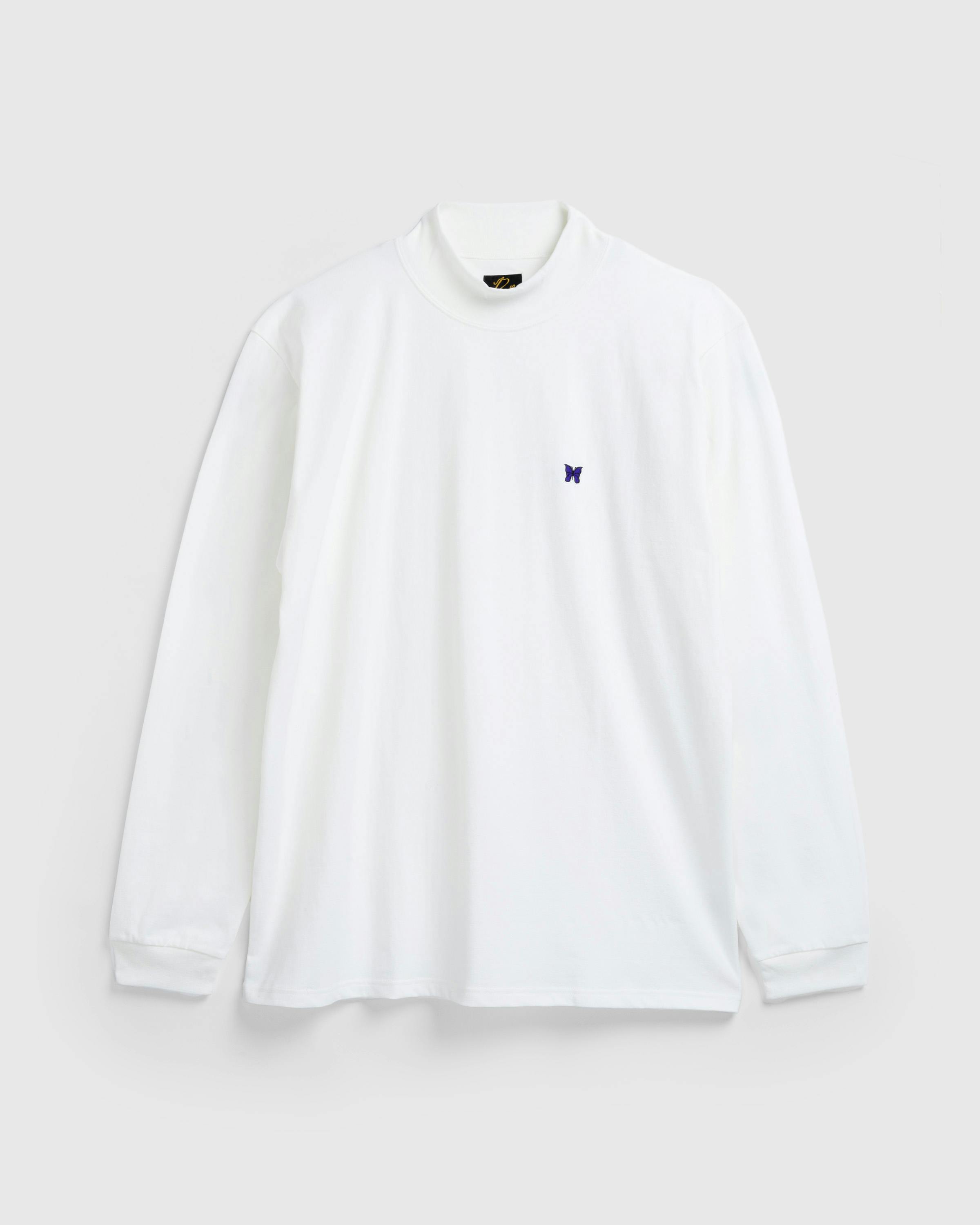 Needles – L/S Mock Neck Tee Poly Jersey White - Longsleeve Shirts - White - Image 1